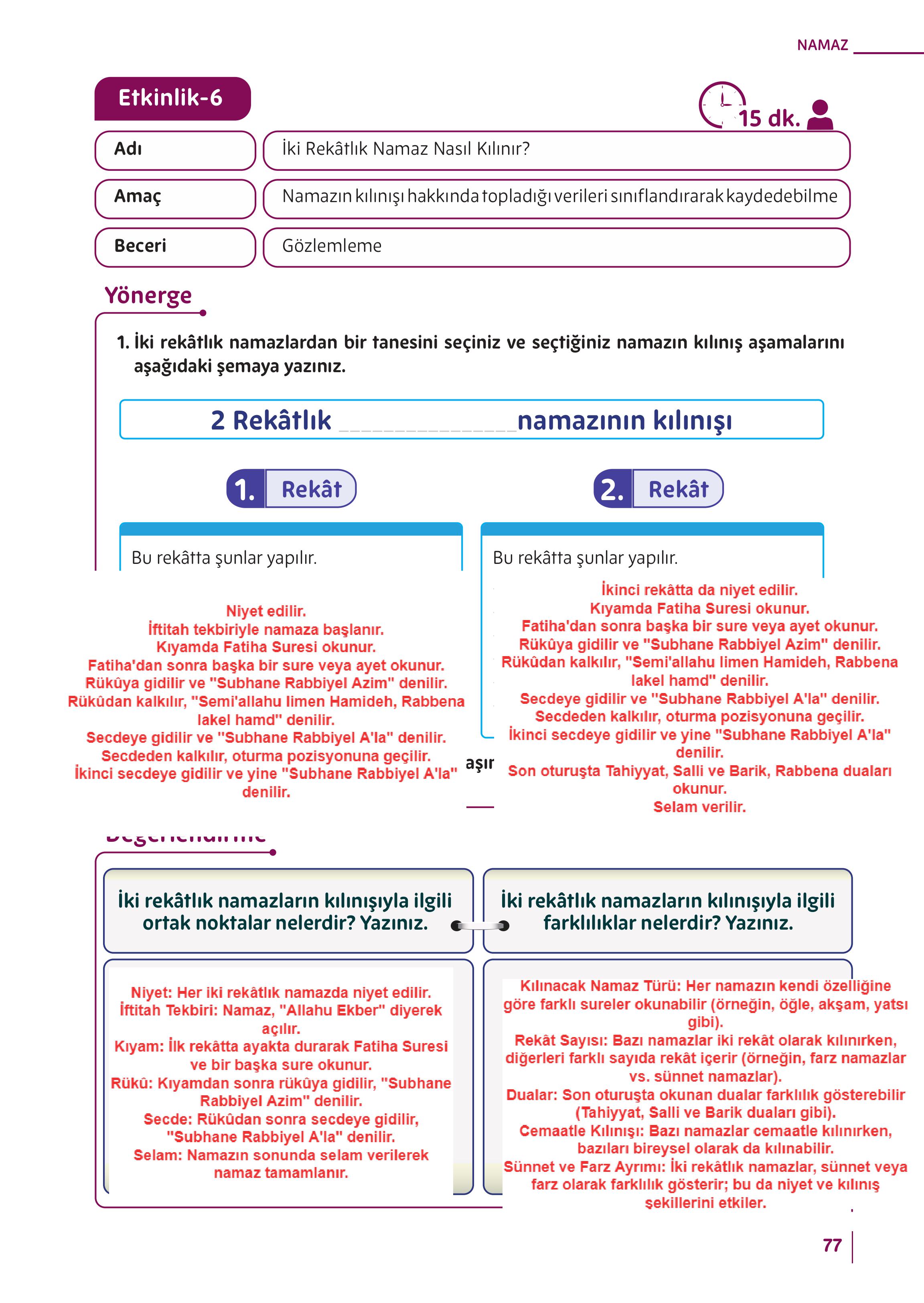 5. Sınıf Meb Yayınları Din Kültürü Ve Ahlak Bilgisi Ders Kitabı Sayfa 77 Cevapları