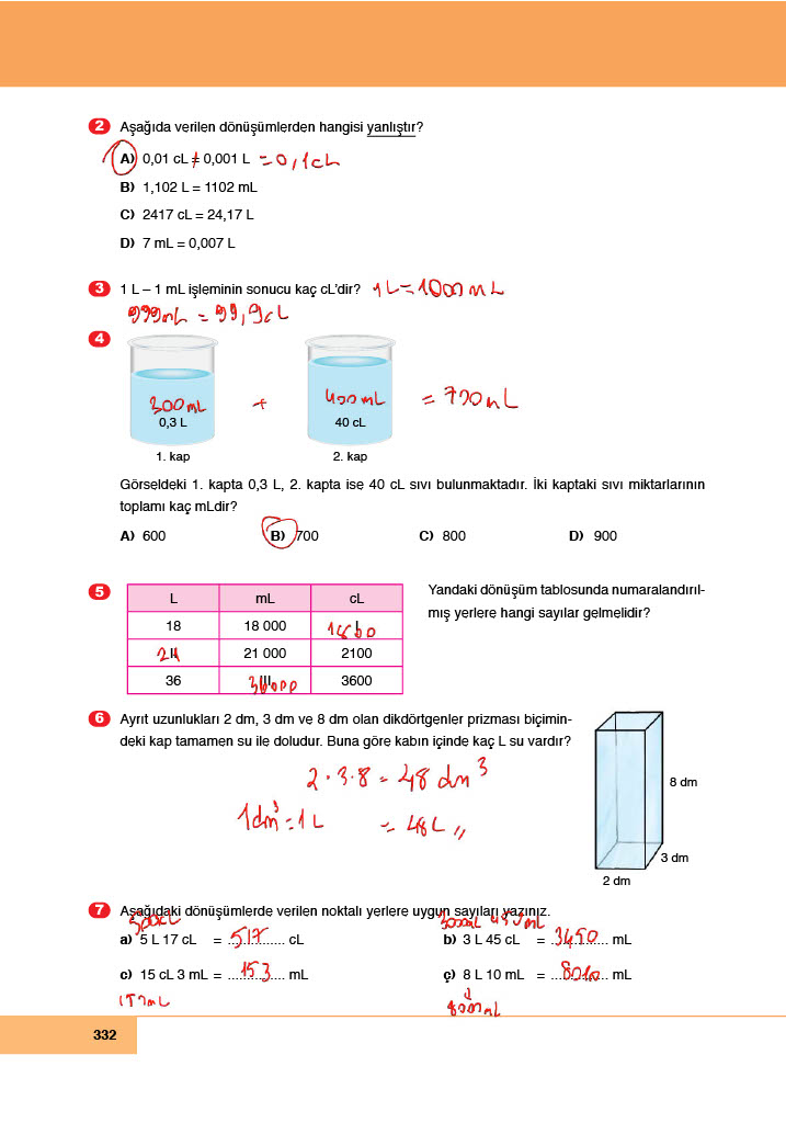 6. Sınıf Doğa Yayınları Matematik Ders Kitabı Sayfa 332 Cevapları