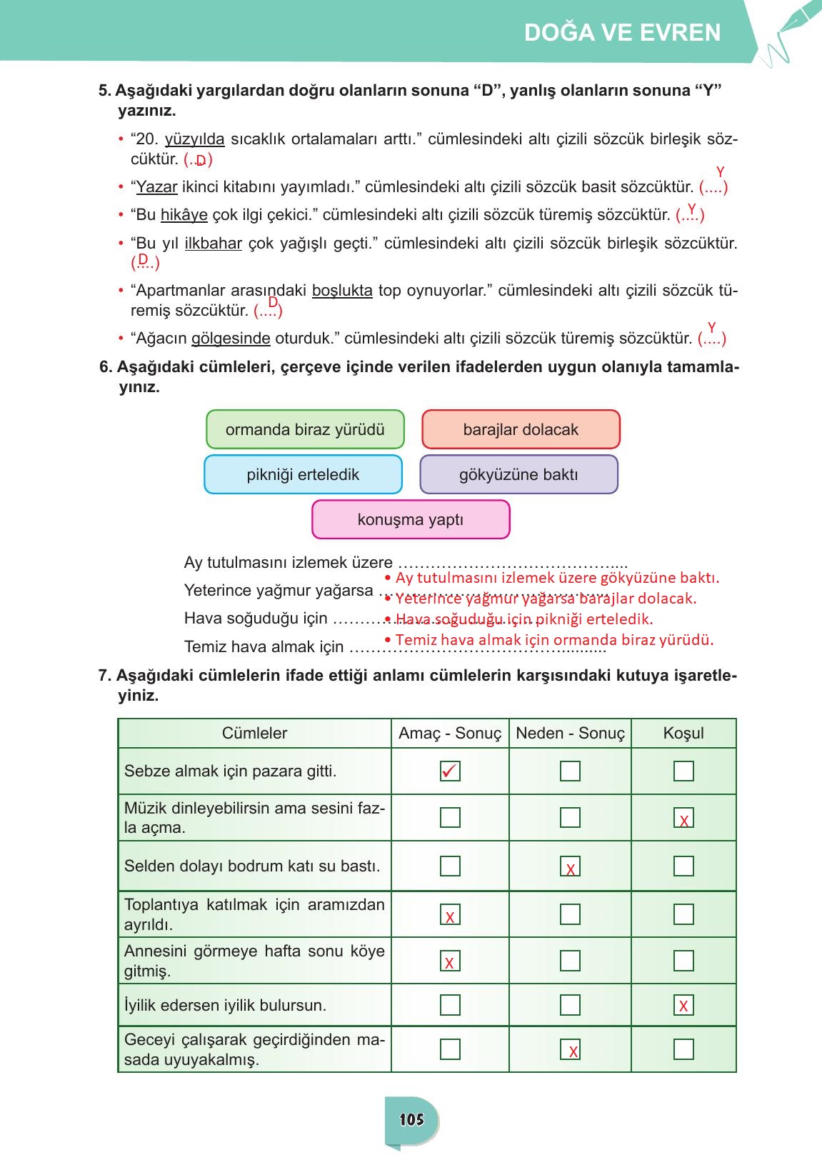 6. Sınıf Meb Yayınları Türkçe Ders Kitabı Sayfa 105 Cevapları