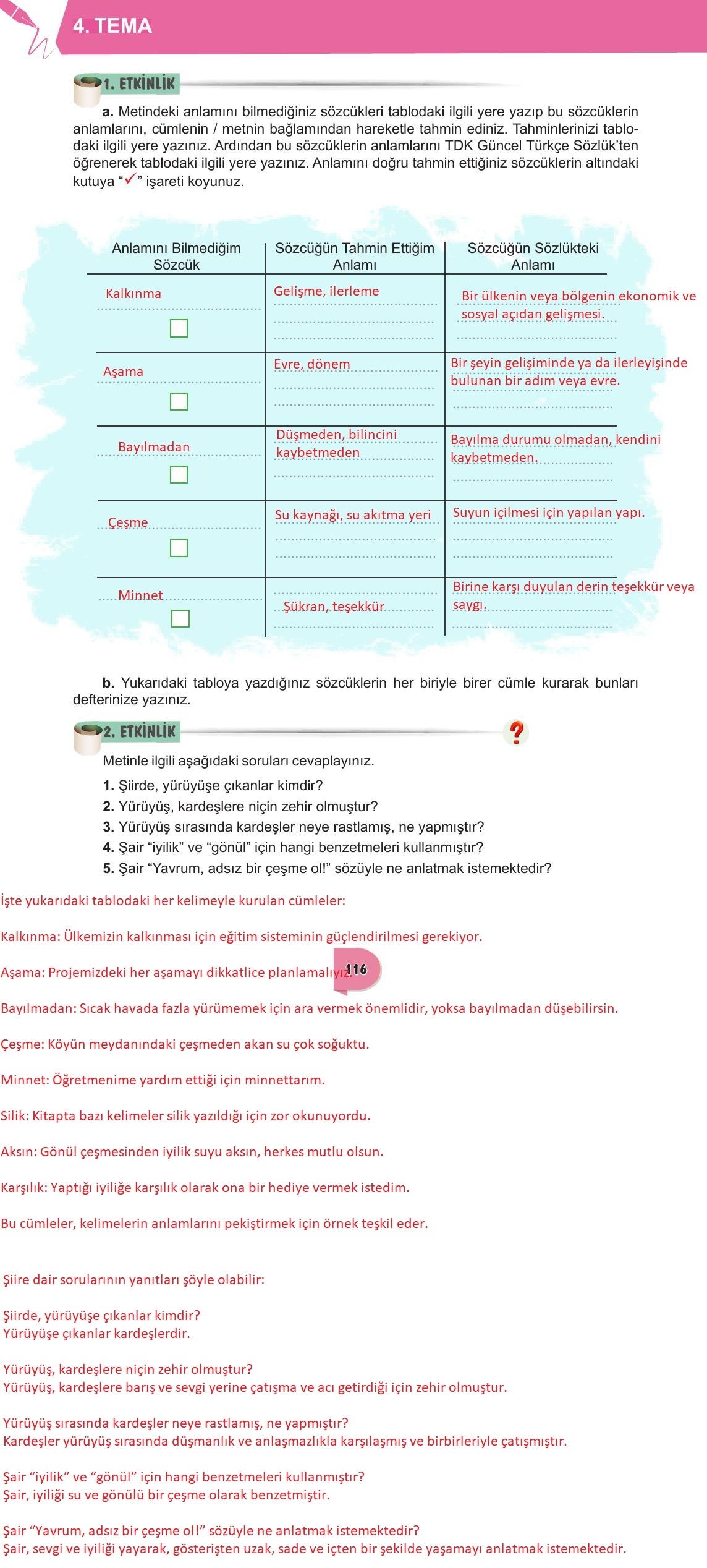 6. Sınıf Meb Yayınları Türkçe Ders Kitabı Sayfa 116 Cevapları