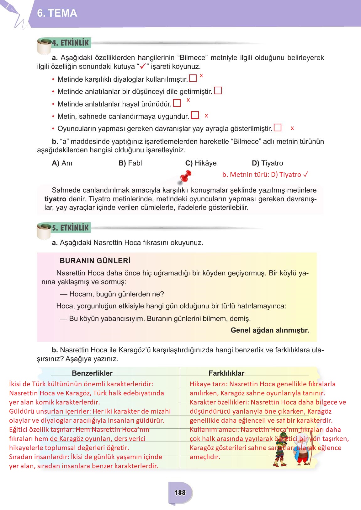 6. Sınıf Meb Yayınları Türkçe Ders Kitabı Sayfa 188 Cevapları