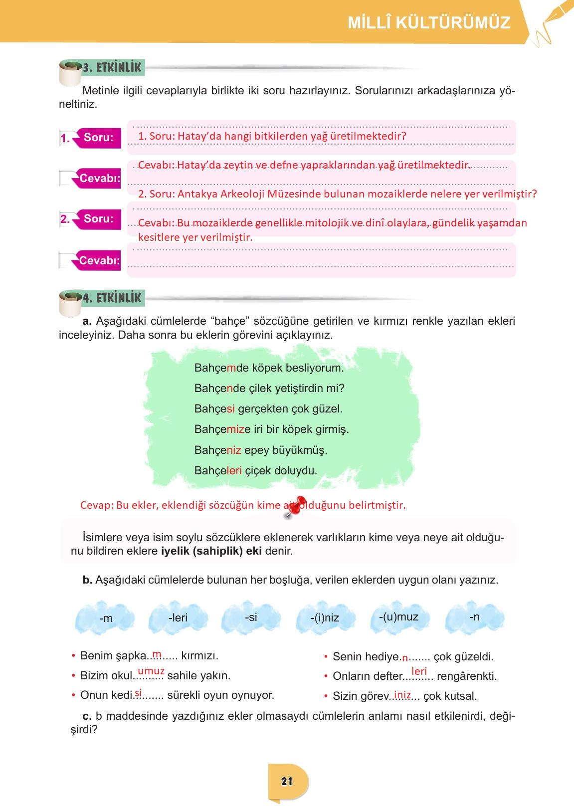 6. Sınıf Meb Yayınları Türkçe Ders Kitabı Sayfa 21 Cevapları