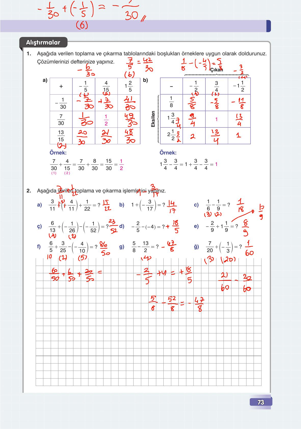 7. Sınıf Edat Yayınları Matematik Ders Kitabı Sayfa 73 Cevapları