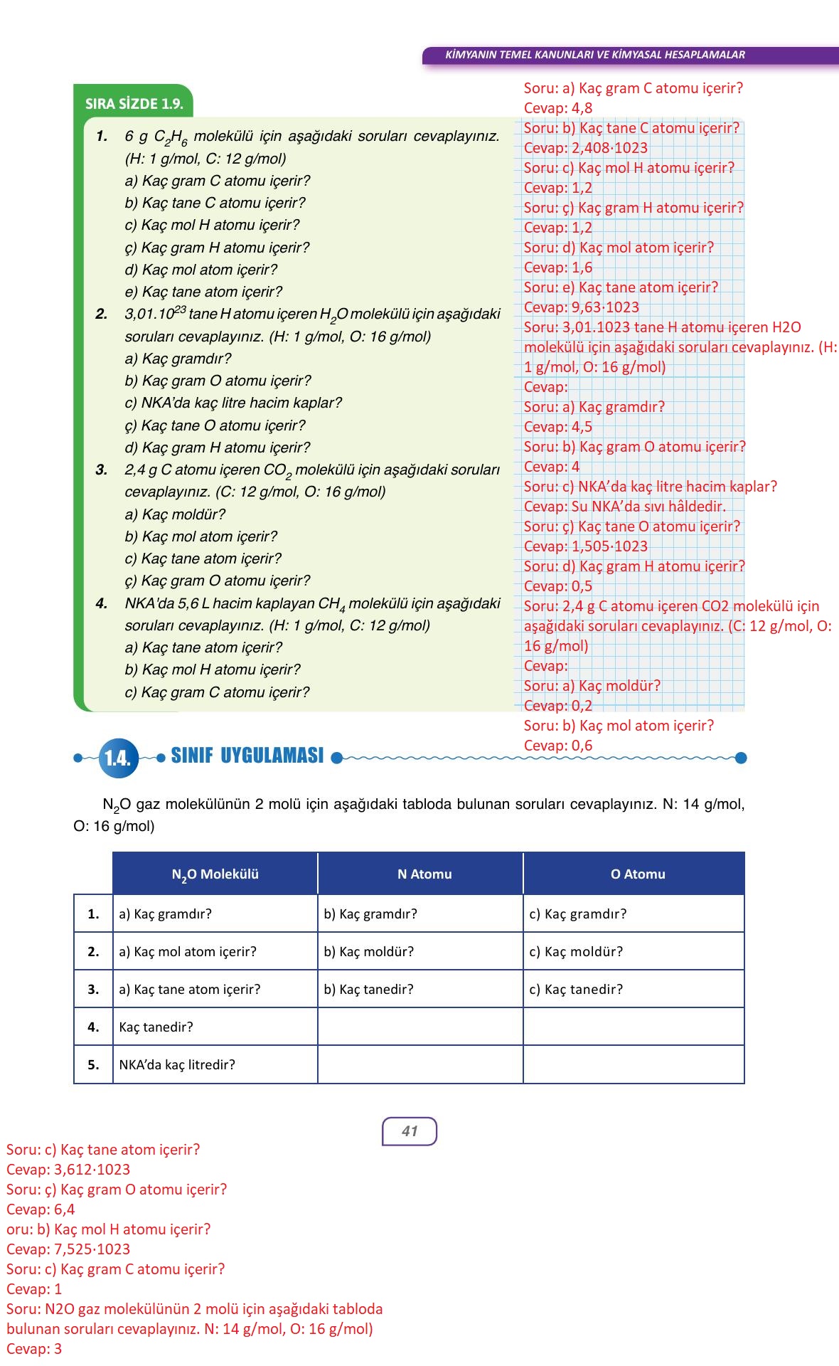 10. Sınıf Ata Yayıncılık Kimya Ders Kitabı Sayfa 41 Cevapları
