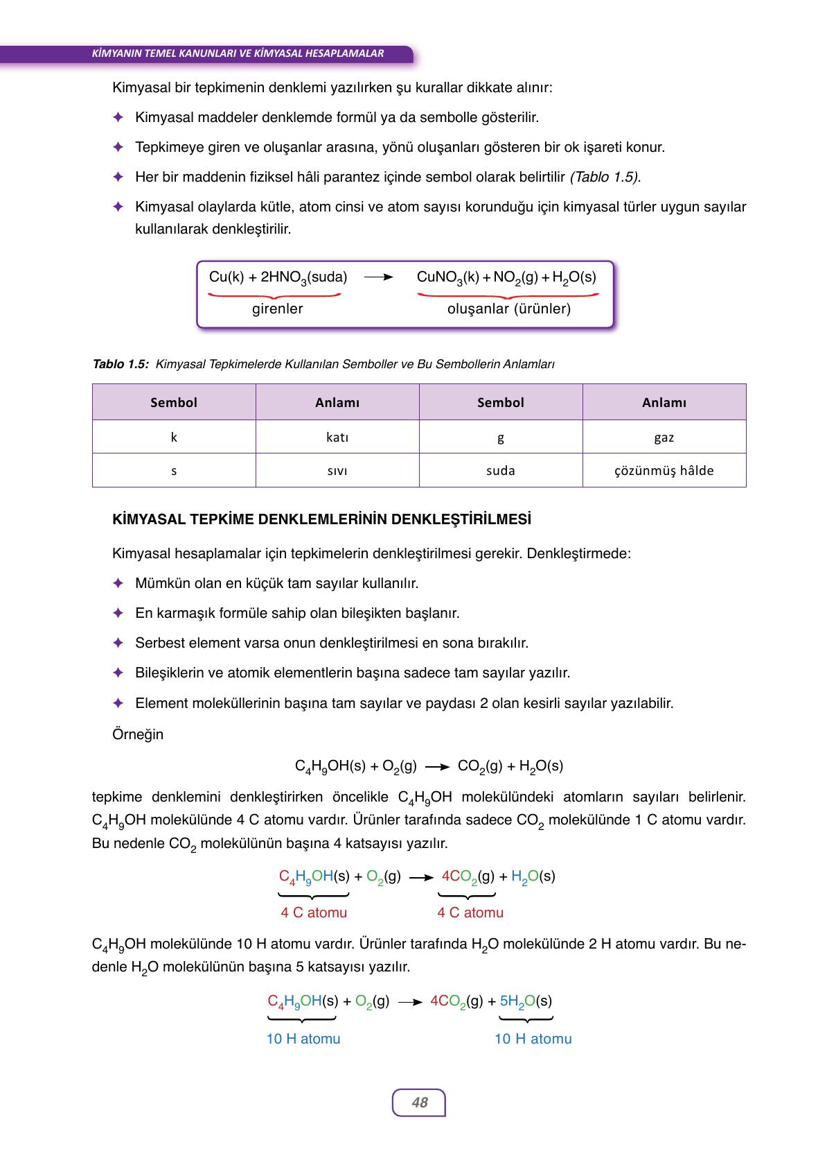 10. Sınıf Ata Yayıncılık Kimya Ders Kitabı Sayfa 48 Cevapları