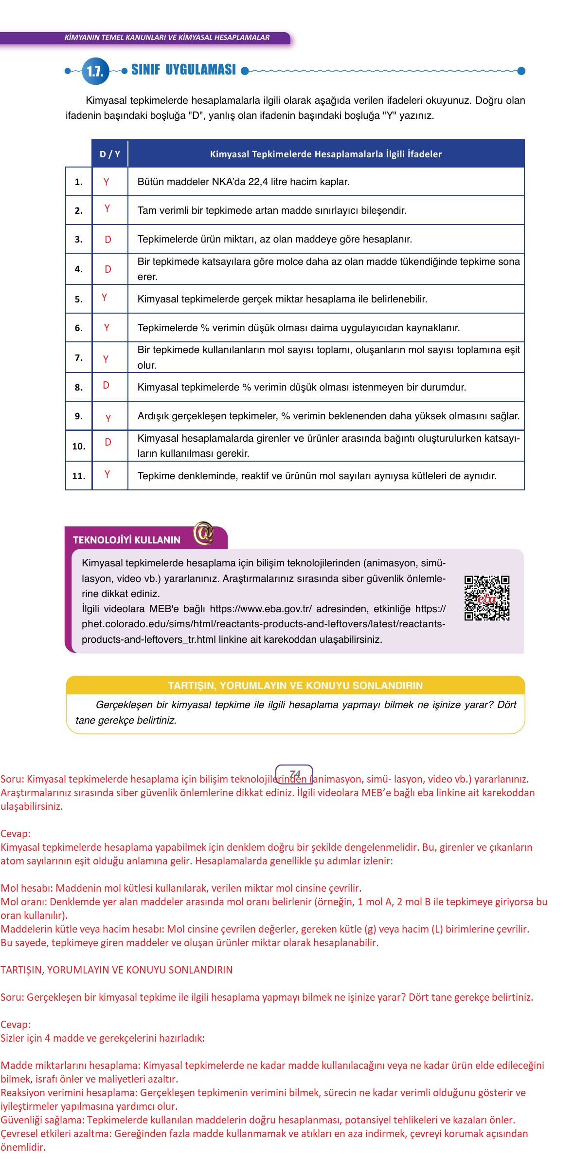 10. Sınıf Ata Yayıncılık Kimya Ders Kitabı Sayfa 74 Cevapları