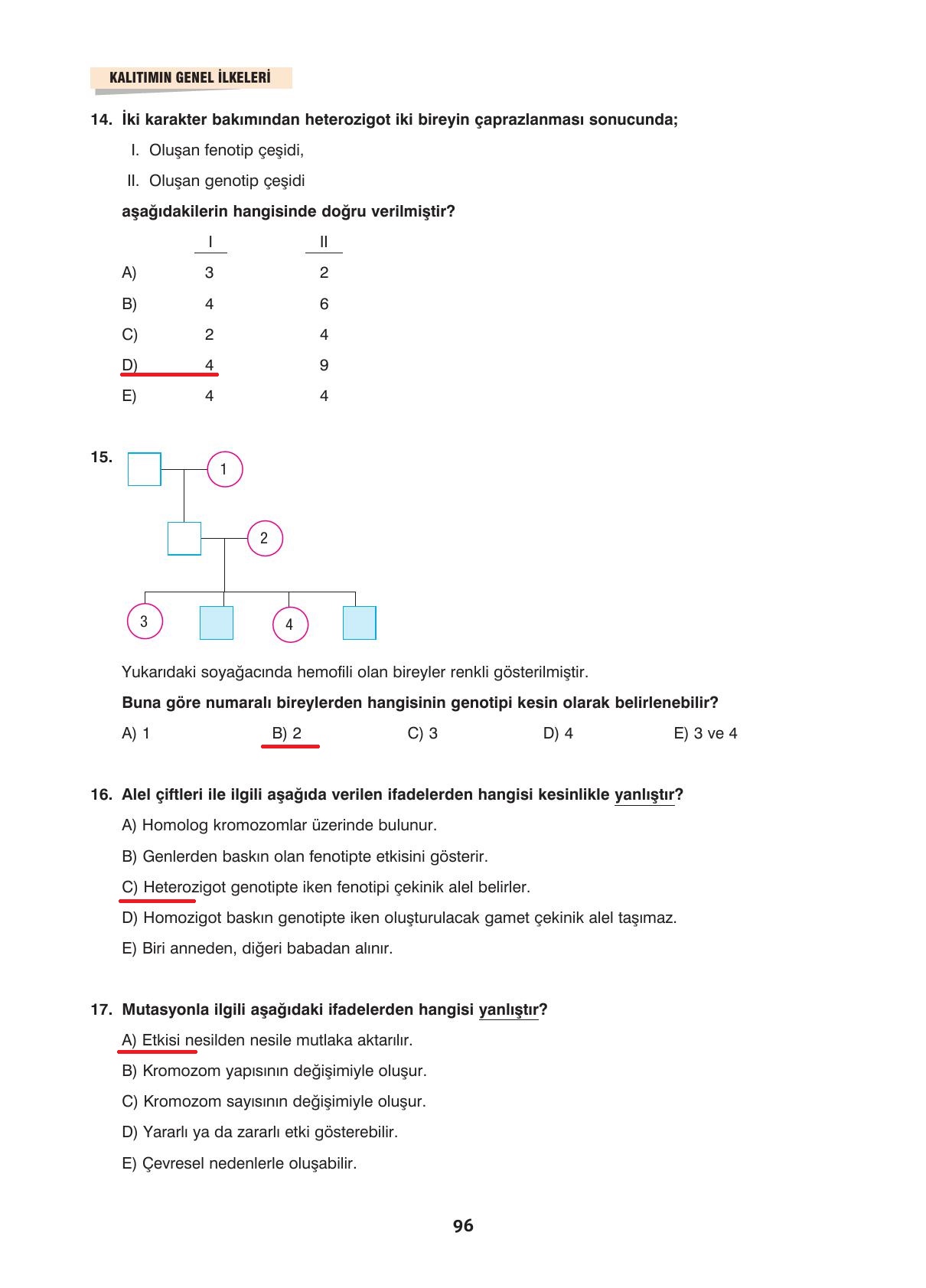 10. Sınıf Dörtel Yayınları Biyoloji Ders Kitabı Sayfa 96 Cevapları