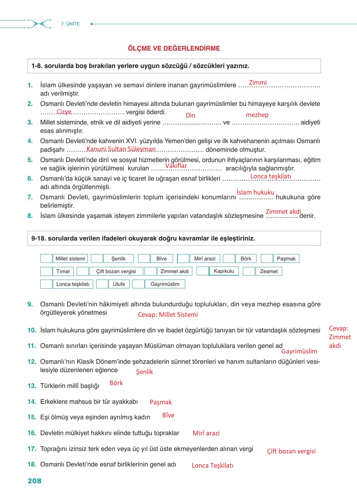 10. Sınıf Meb Yayınları Tarih Ders Kitabı Sayfa 208 Cevapları