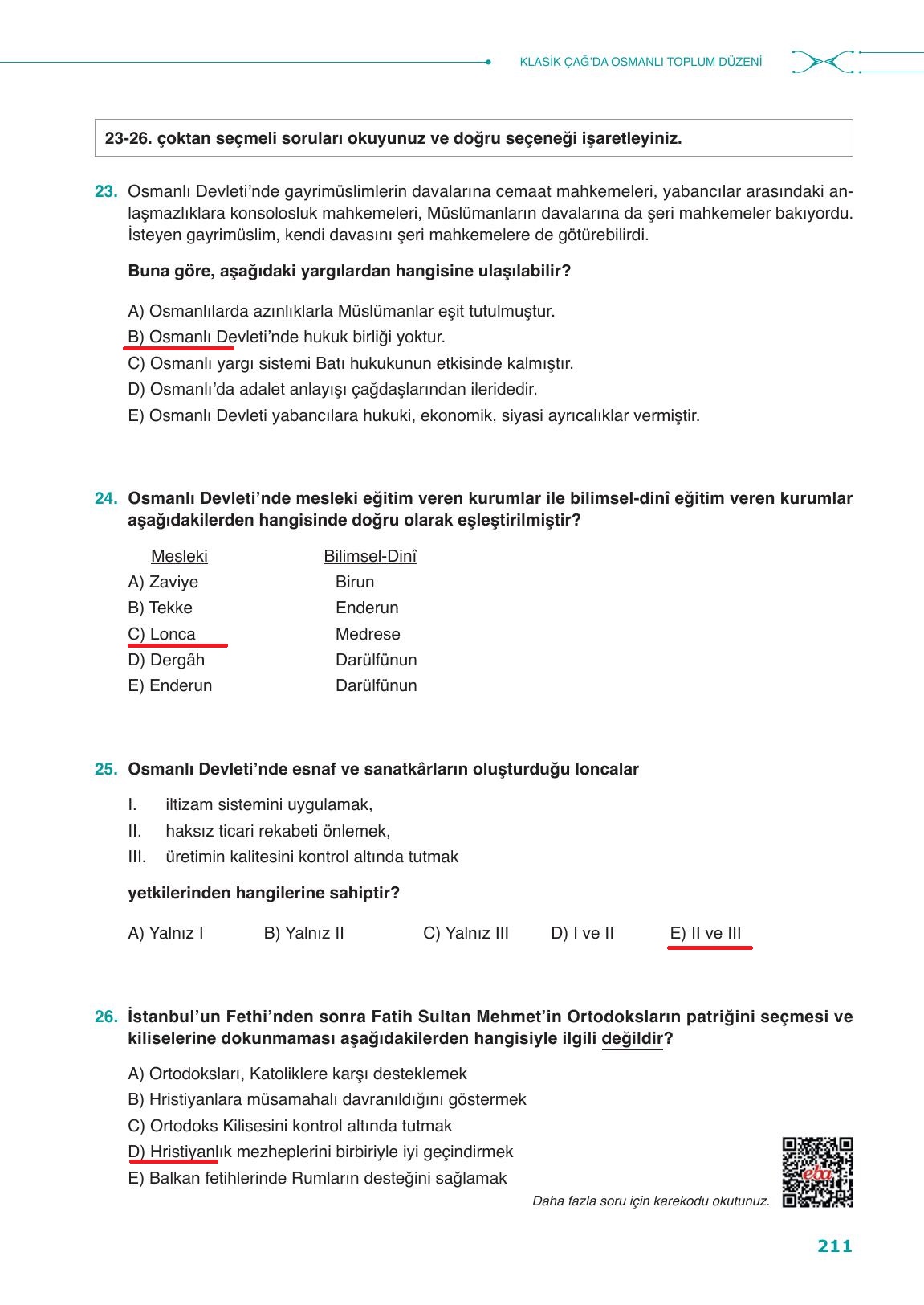 10. Sınıf Meb Yayınları Tarih Ders Kitabı Sayfa 211 Cevapları