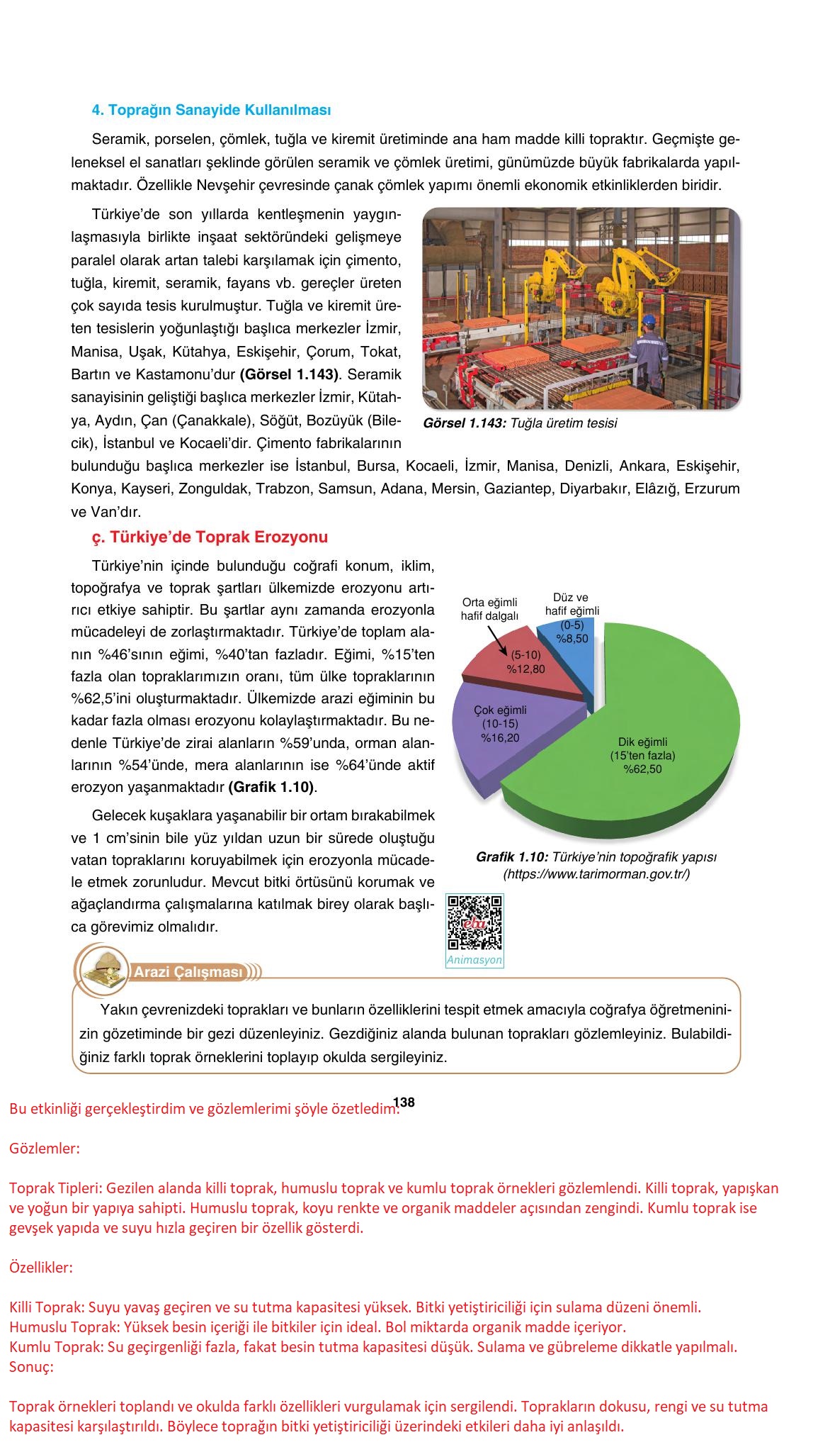 10. Sınıf Tutku Yayınları Coğrafya Ders Kitabı Sayfa 138 Cevapları