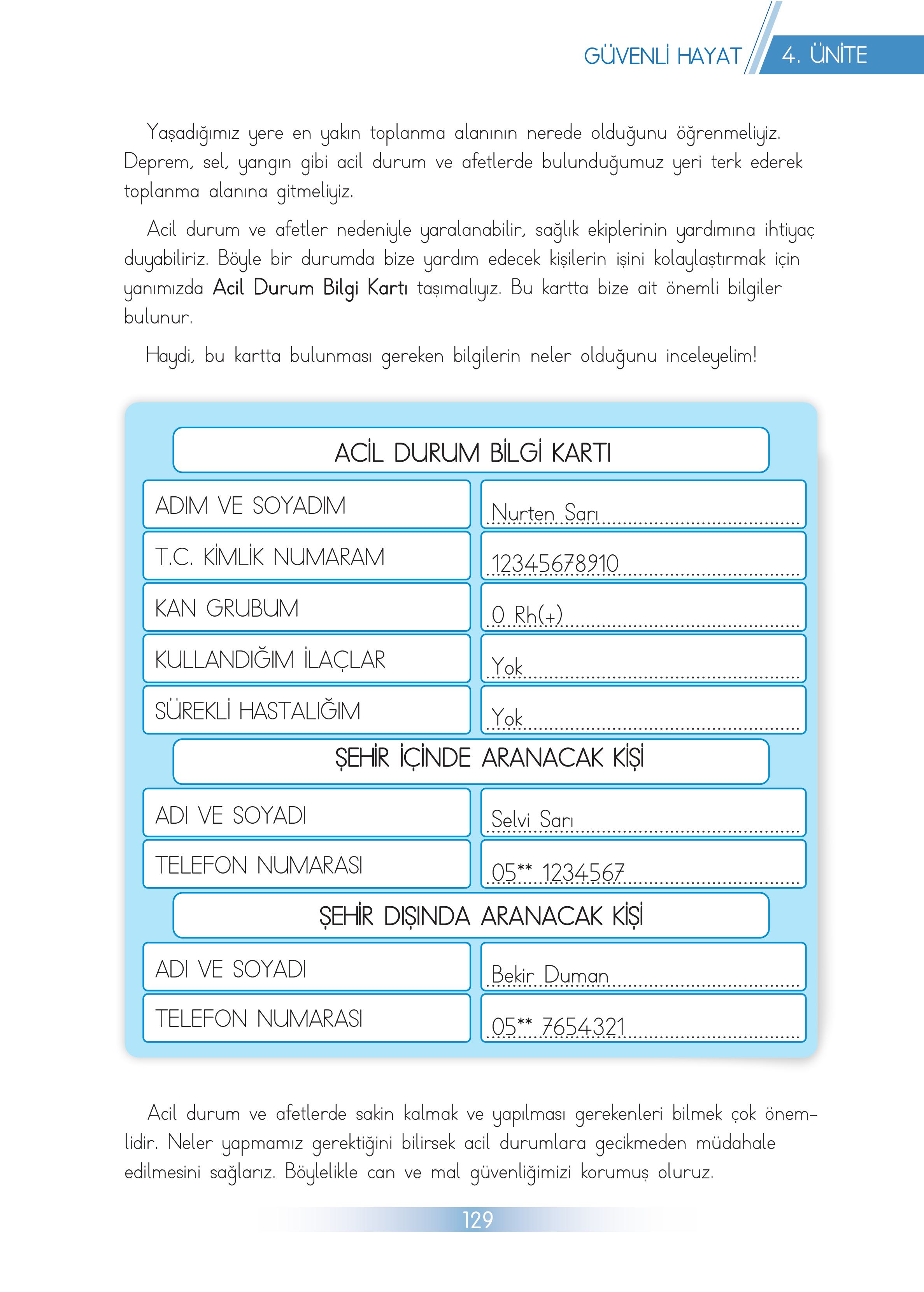 3. Sınıf Meb Yayınları Hayat Bilgisi Ders Kitabı Sayfa 129 Cevapları