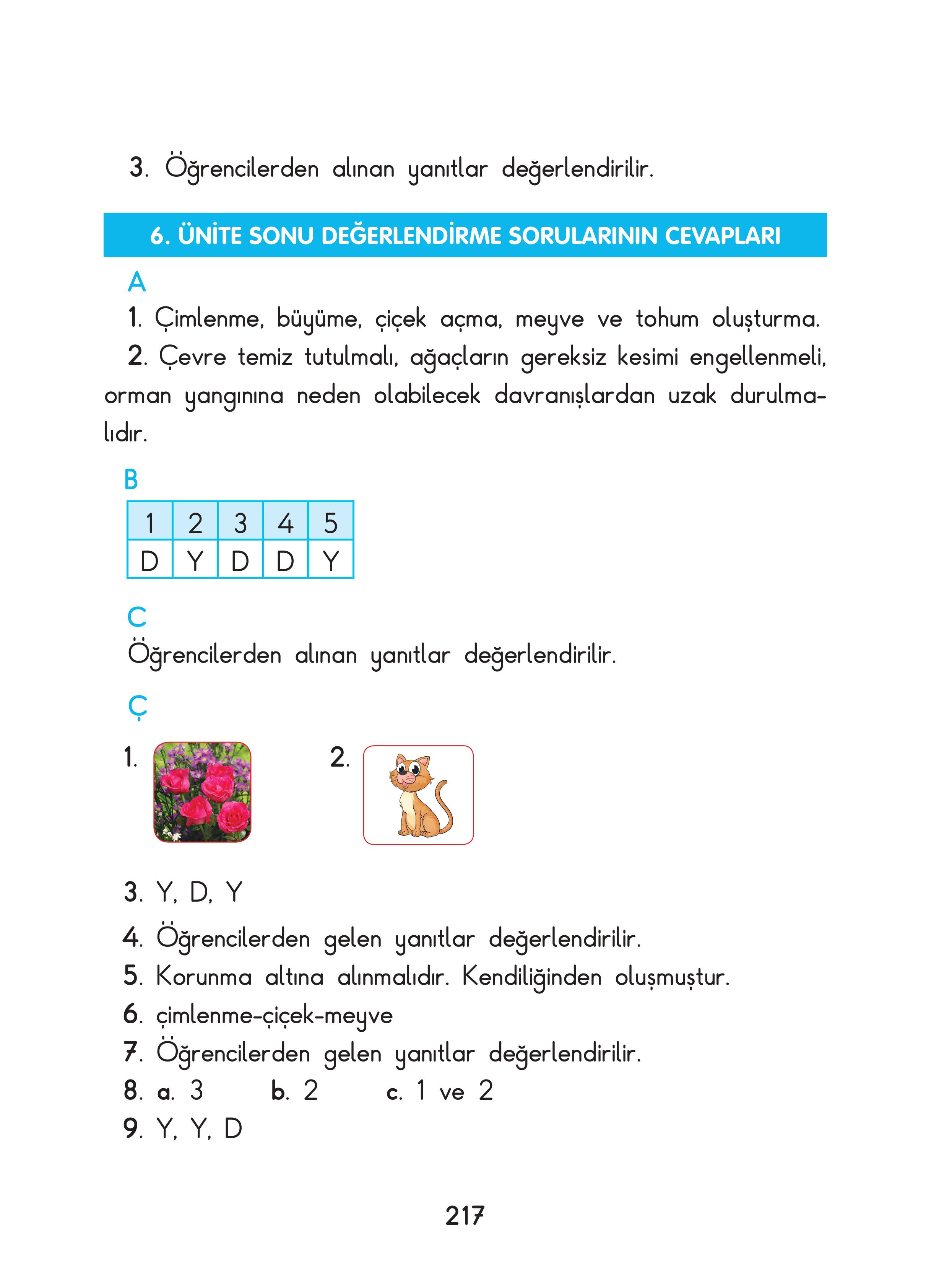 3. Sınıf Sdr Dikey Yayıncılık Fen Bilimleri Ders Kitabı Sayfa 217 Cevapları