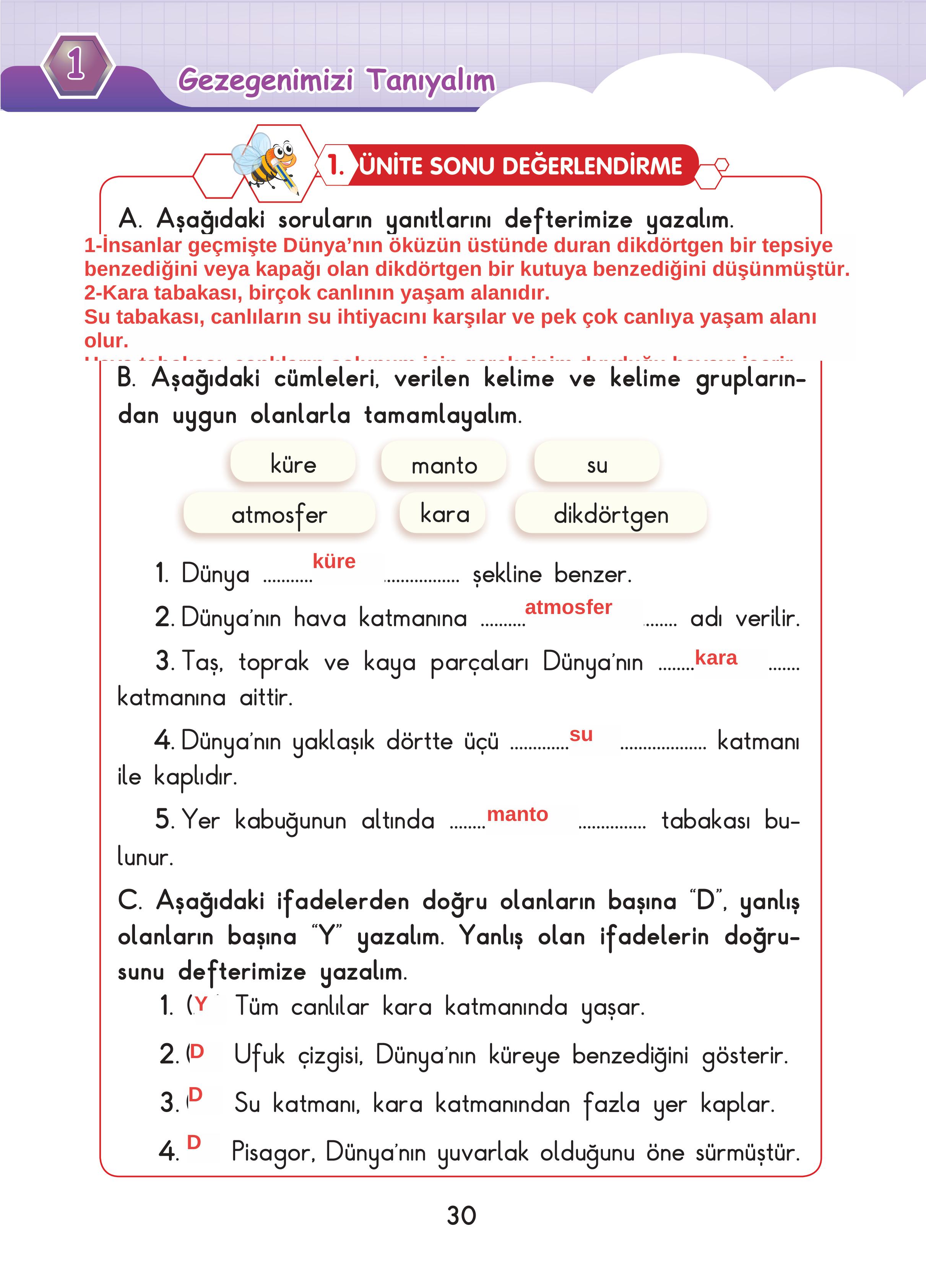 3. Sınıf Sdr Dikey Yayıncılık Fen Bilimleri Ders Kitabı Sayfa 30 Cevapları