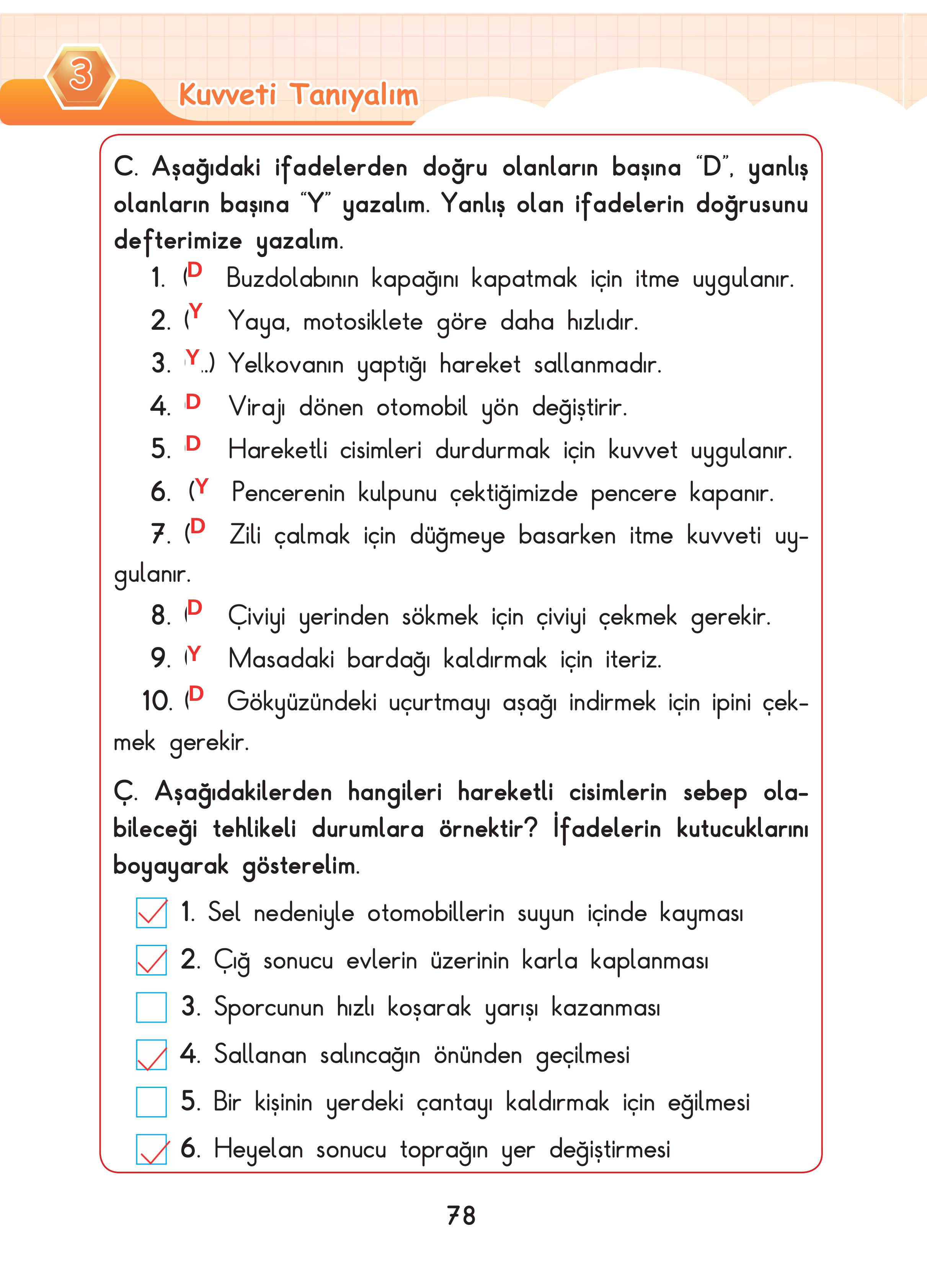 3. Sınıf Sdr Dikey Yayıncılık Fen Bilimleri Ders Kitabı Sayfa 78 Cevapları