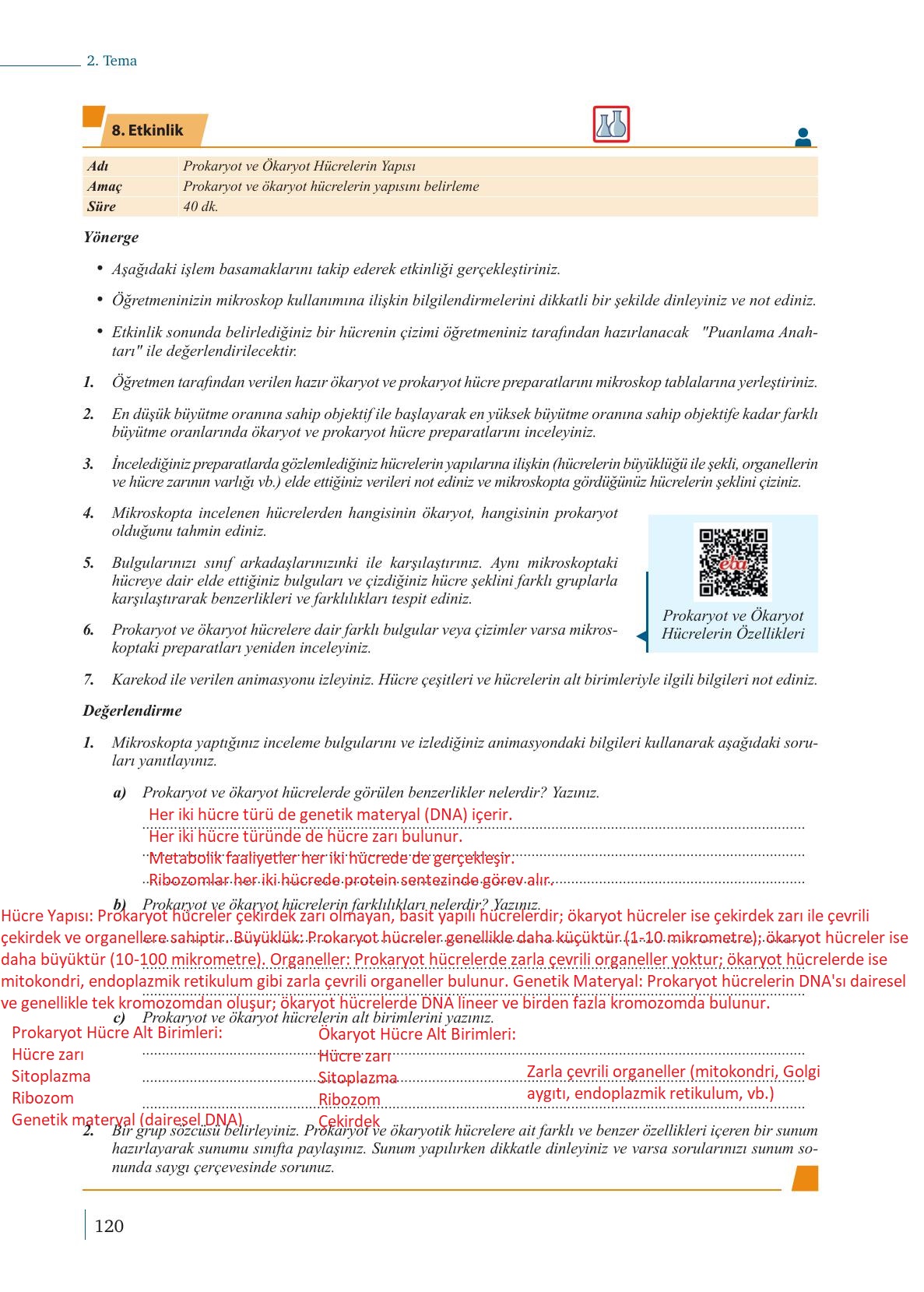 9. Sınıf Meb Yayınları Biyoloji Ders Kitabı Sayfa 120 Cevapları