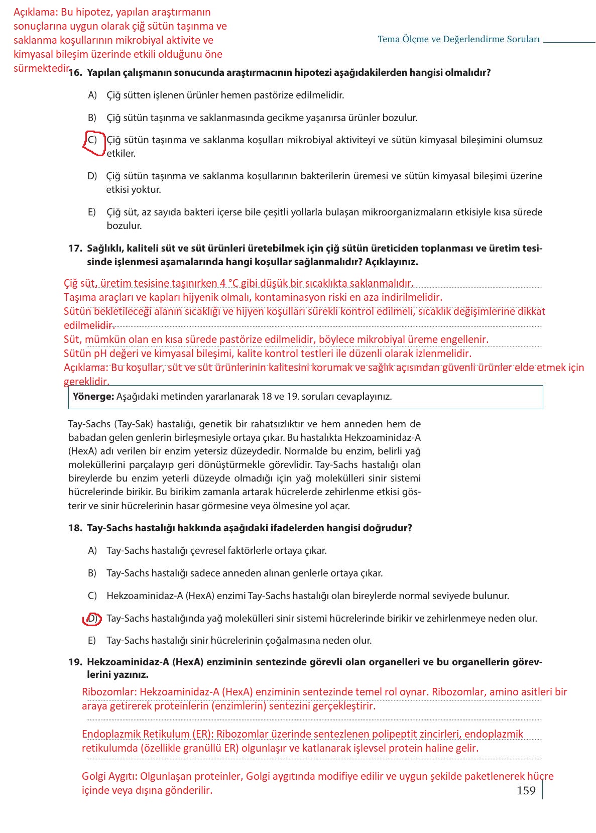 9. Sınıf Meb Yayınları Biyoloji Ders Kitabı Sayfa 159 Cevapları