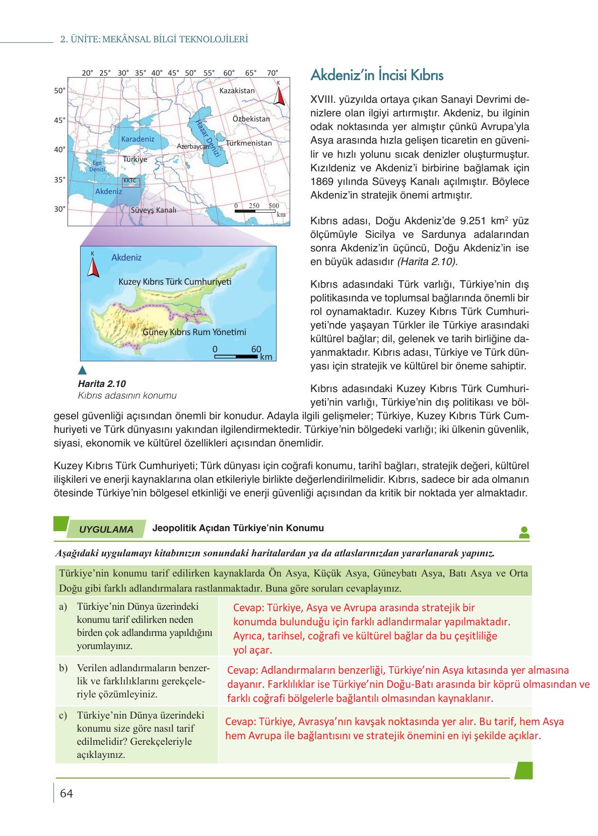9. Sınıf Meb Yayınları Coğrafya Ders Kitabı Sayfa 64 Cevapları