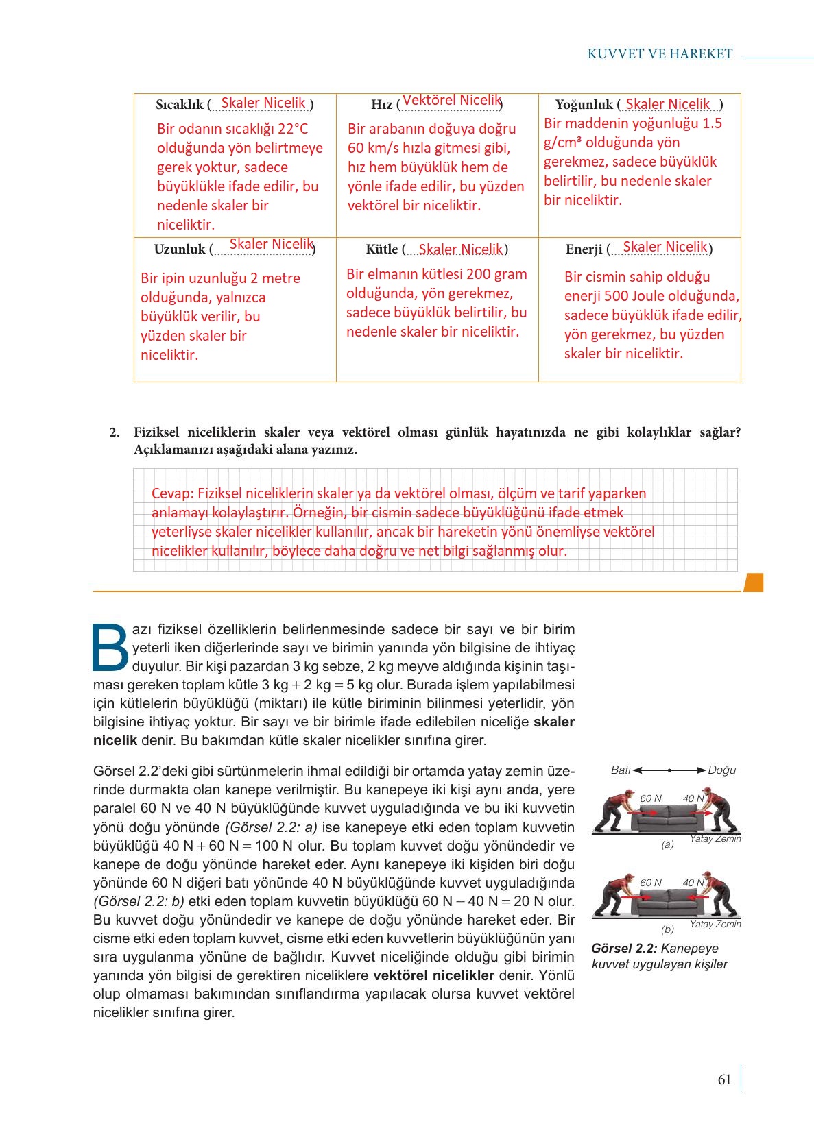 9. Sınıf Meb Yayınları Fizik Ders Kitabı Sayfa 61 Cevapları