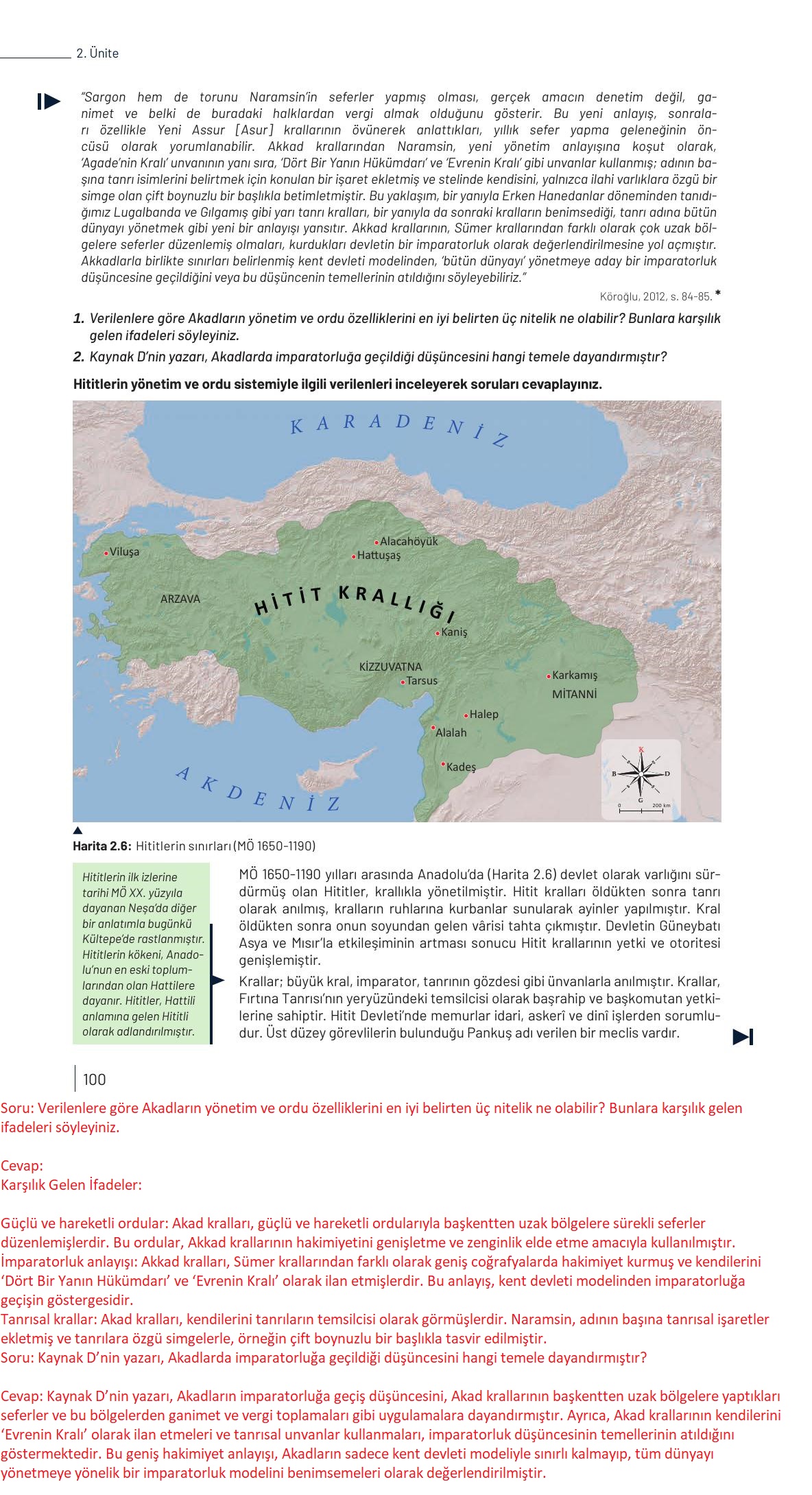 9. Sınıf Meb Yayınları Tarih Ders Kitabı Sayfa 100 Cevapları