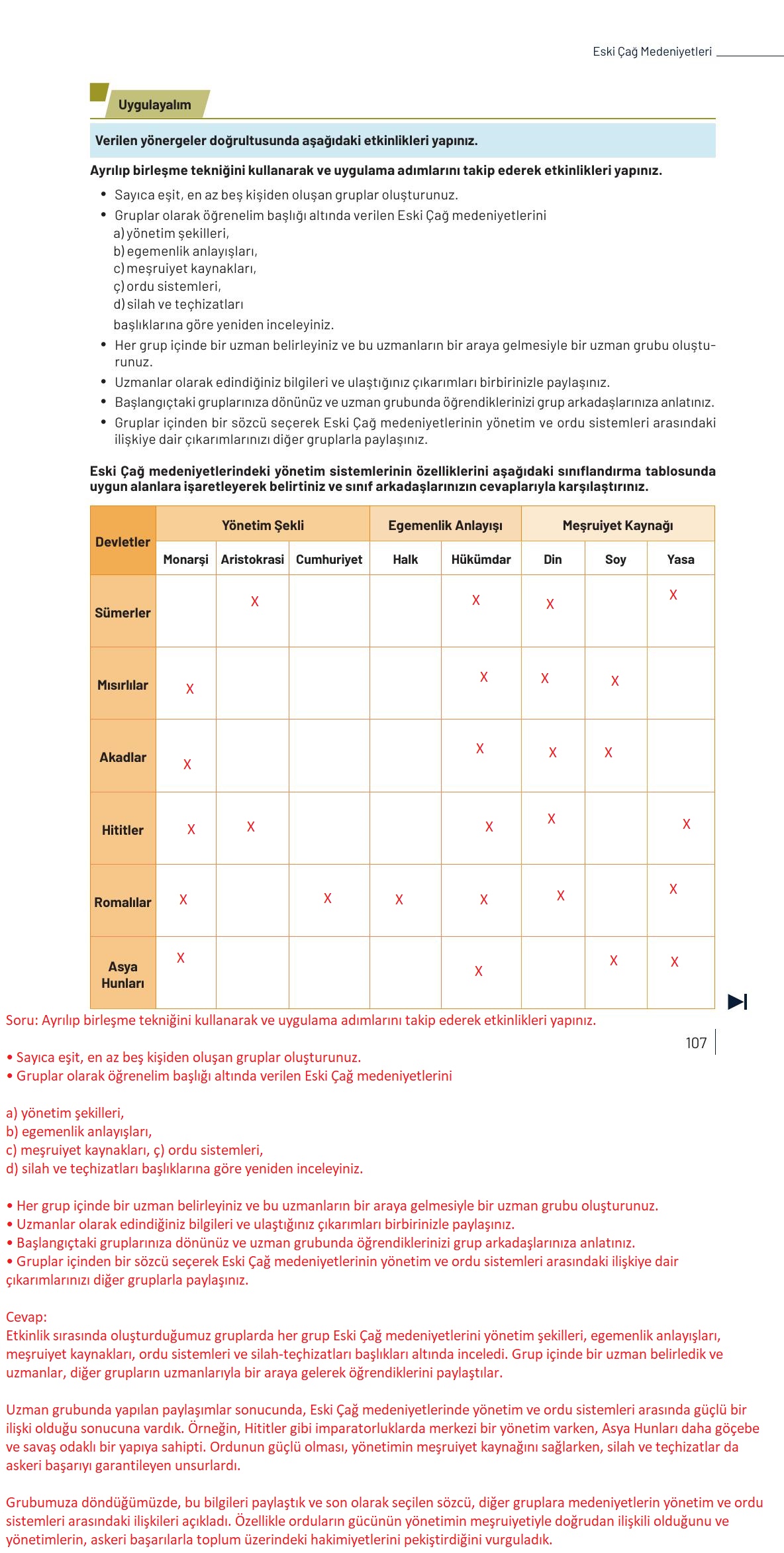 9. Sınıf Meb Yayınları Tarih Ders Kitabı Sayfa 107 Cevapları