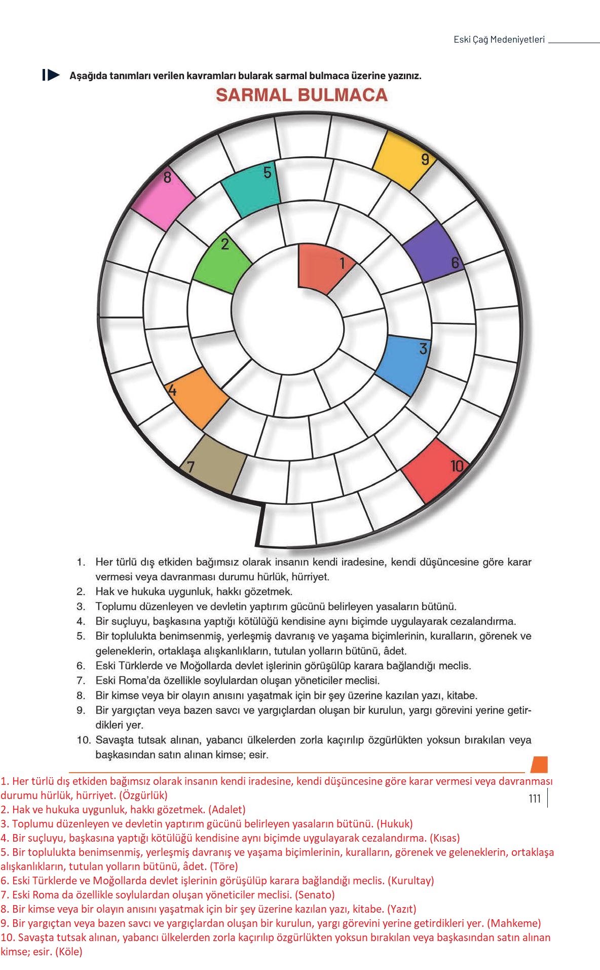 9. Sınıf Meb Yayınları Tarih Ders Kitabı Sayfa 111 Cevapları