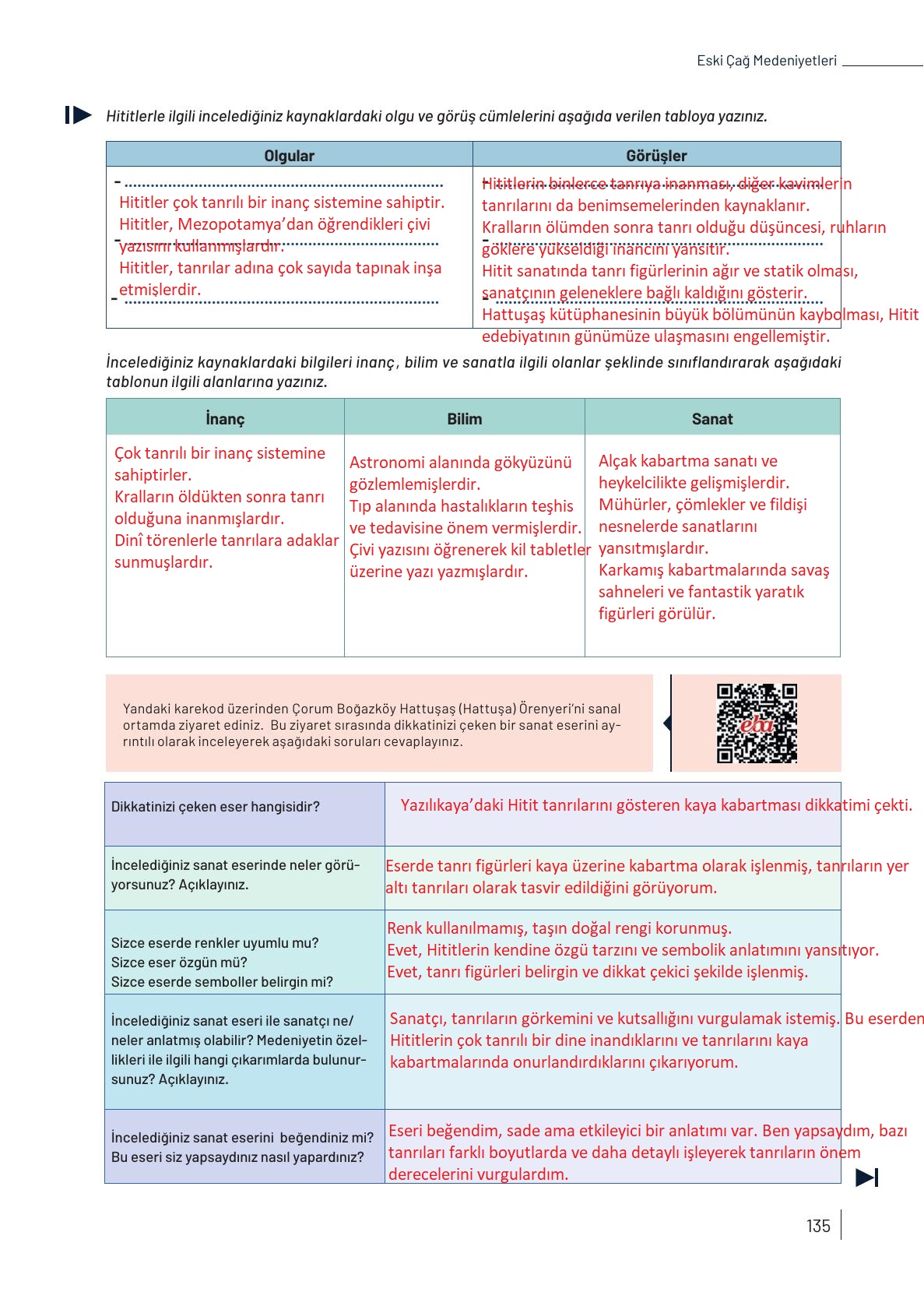 9. Sınıf Meb Yayınları Tarih Ders Kitabı Sayfa 135 Cevapları