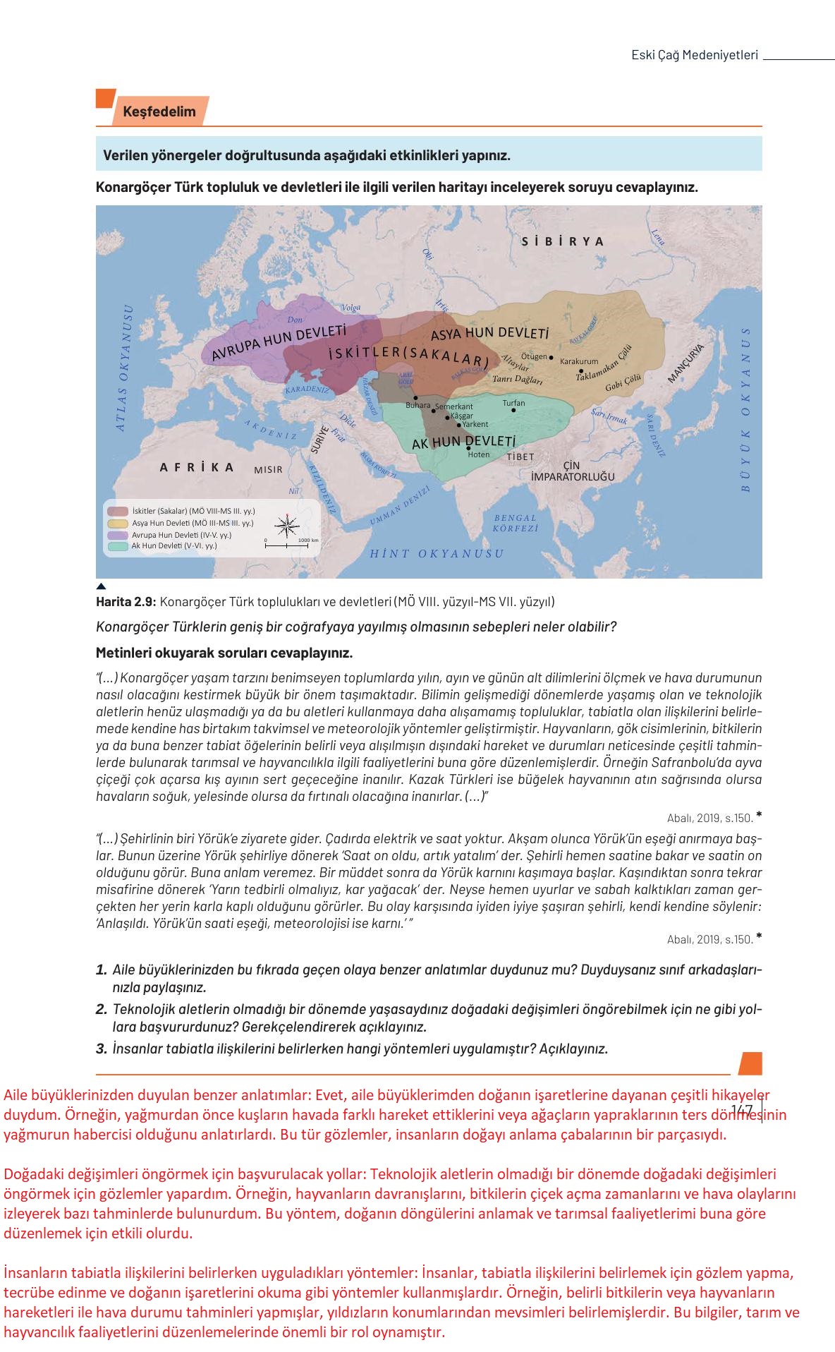 9. Sınıf Meb Yayınları Tarih Ders Kitabı Sayfa 147 Cevapları