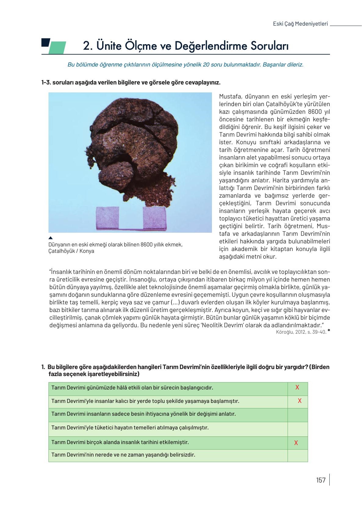 9. Sınıf Meb Yayınları Tarih Ders Kitabı Sayfa 157 Cevapları