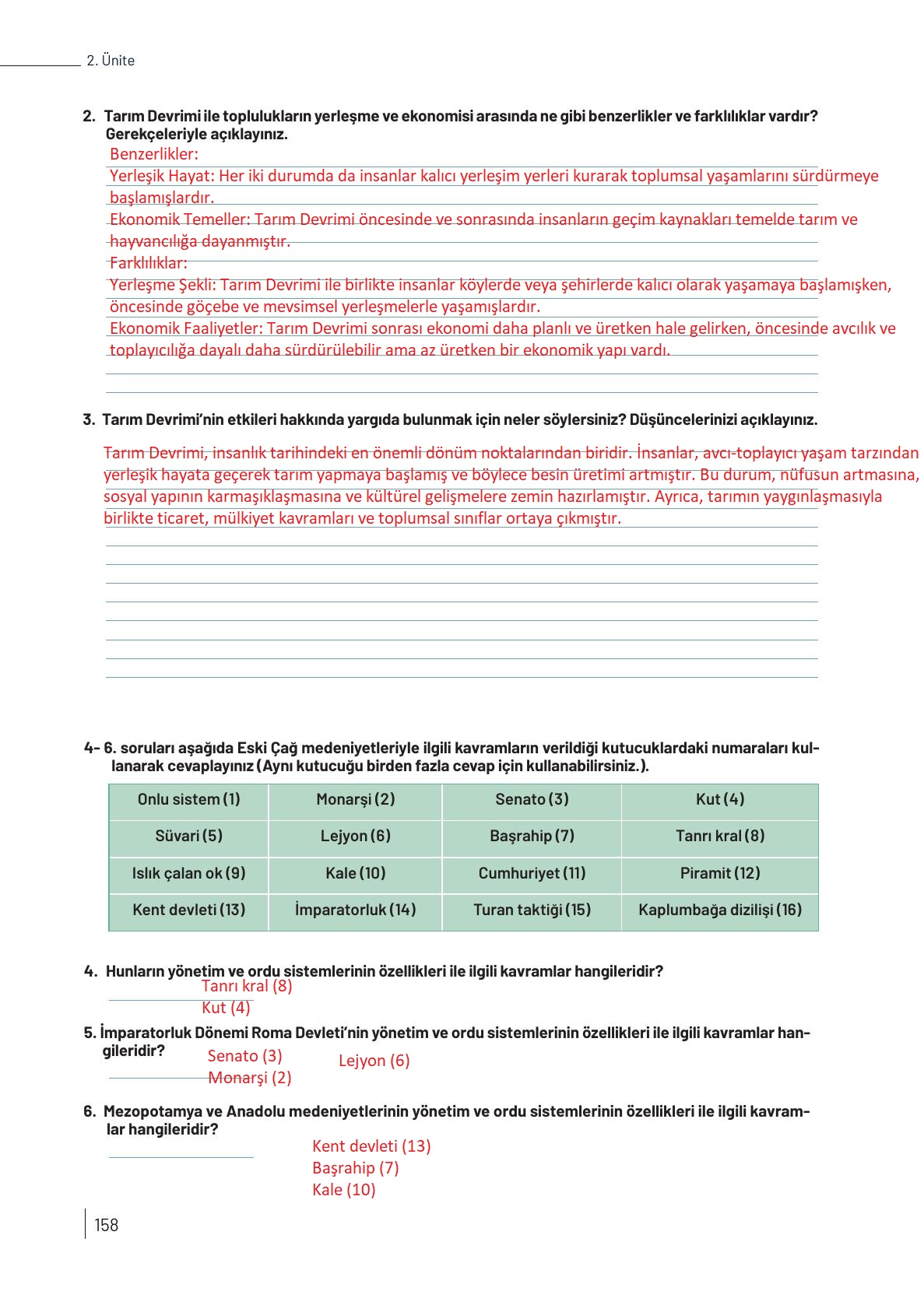 9. Sınıf Meb Yayınları Tarih Ders Kitabı Sayfa 158 Cevapları