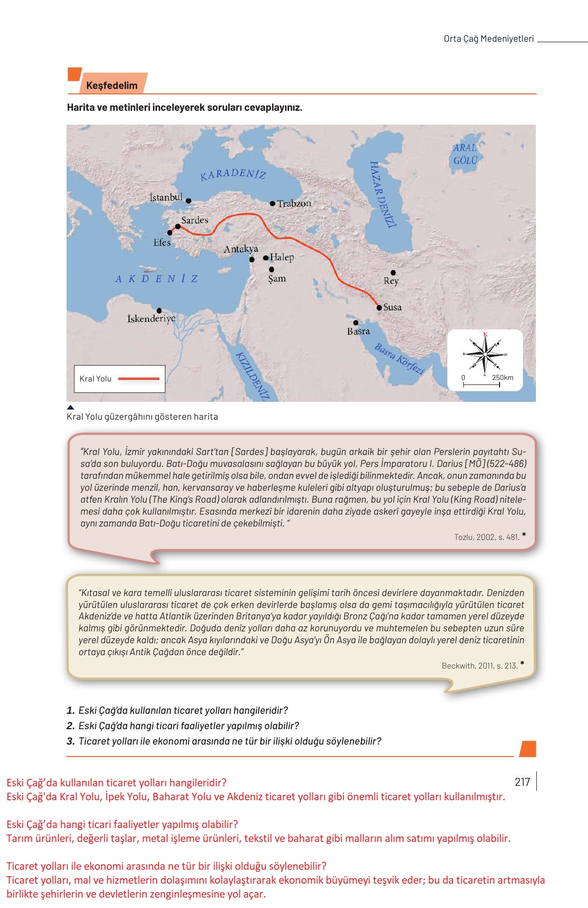 9. Sınıf Meb Yayınları Tarih Ders Kitabı Sayfa 217 Cevapları