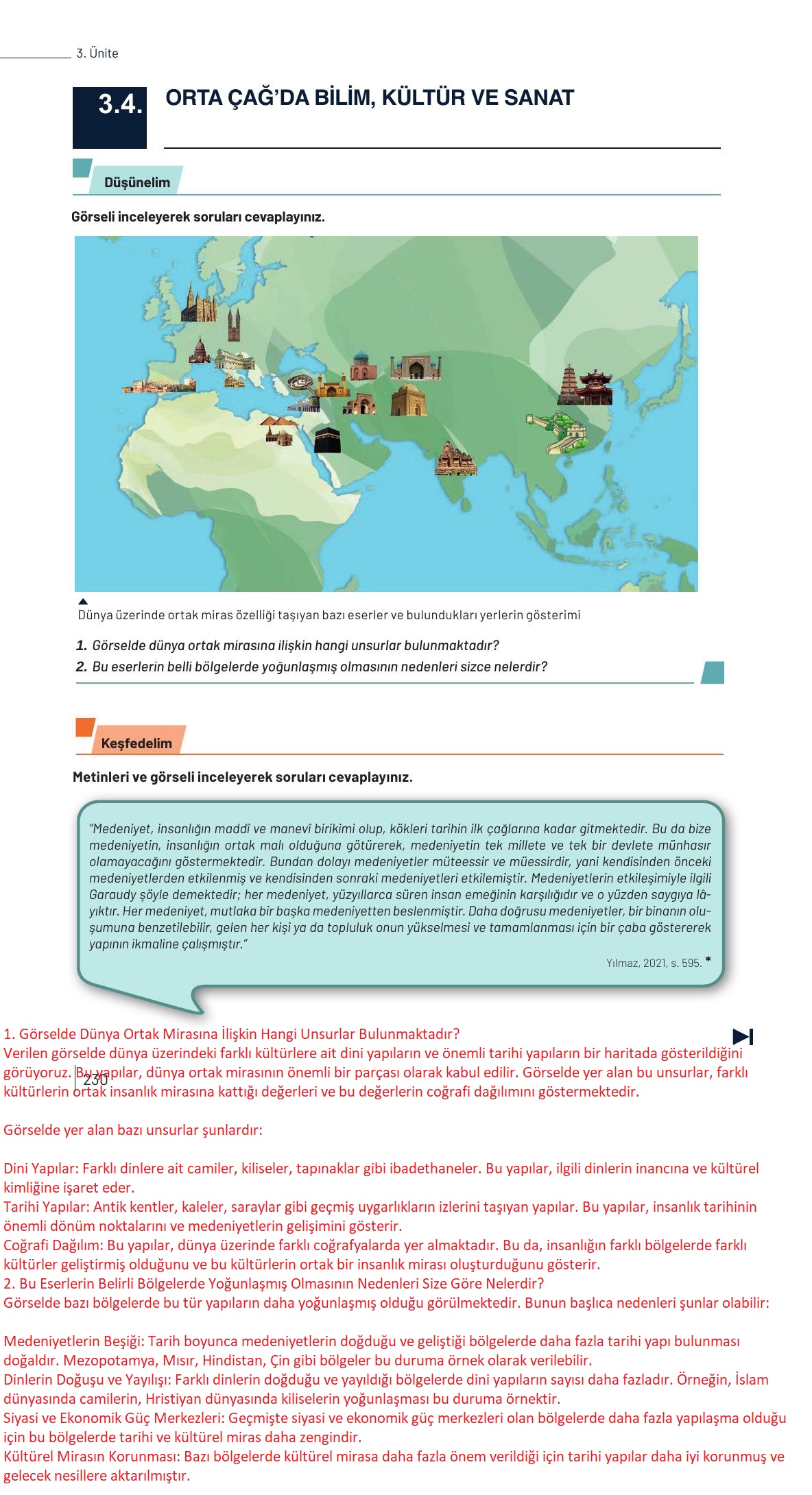 9. Sınıf Meb Yayınları Tarih Ders Kitabı Sayfa 230 Cevapları