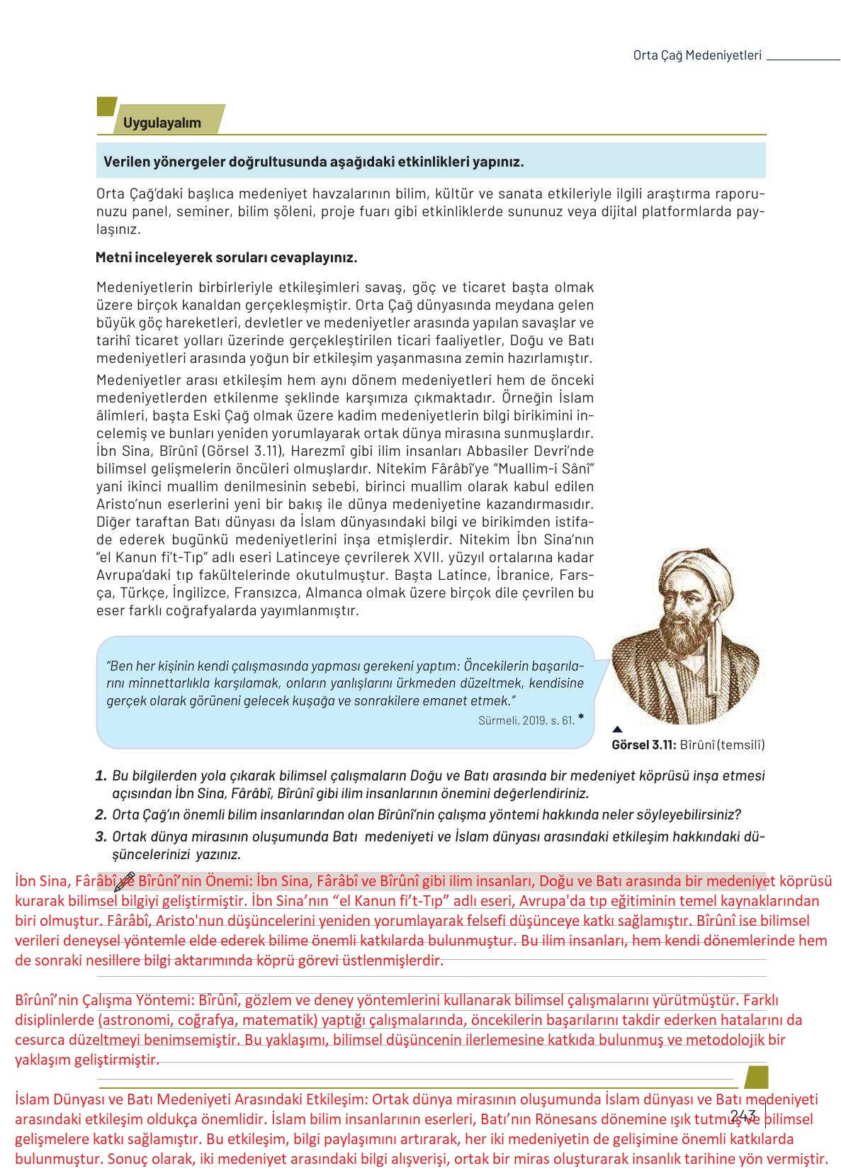 9. Sınıf Meb Yayınları Tarih Ders Kitabı Sayfa 243 Cevapları