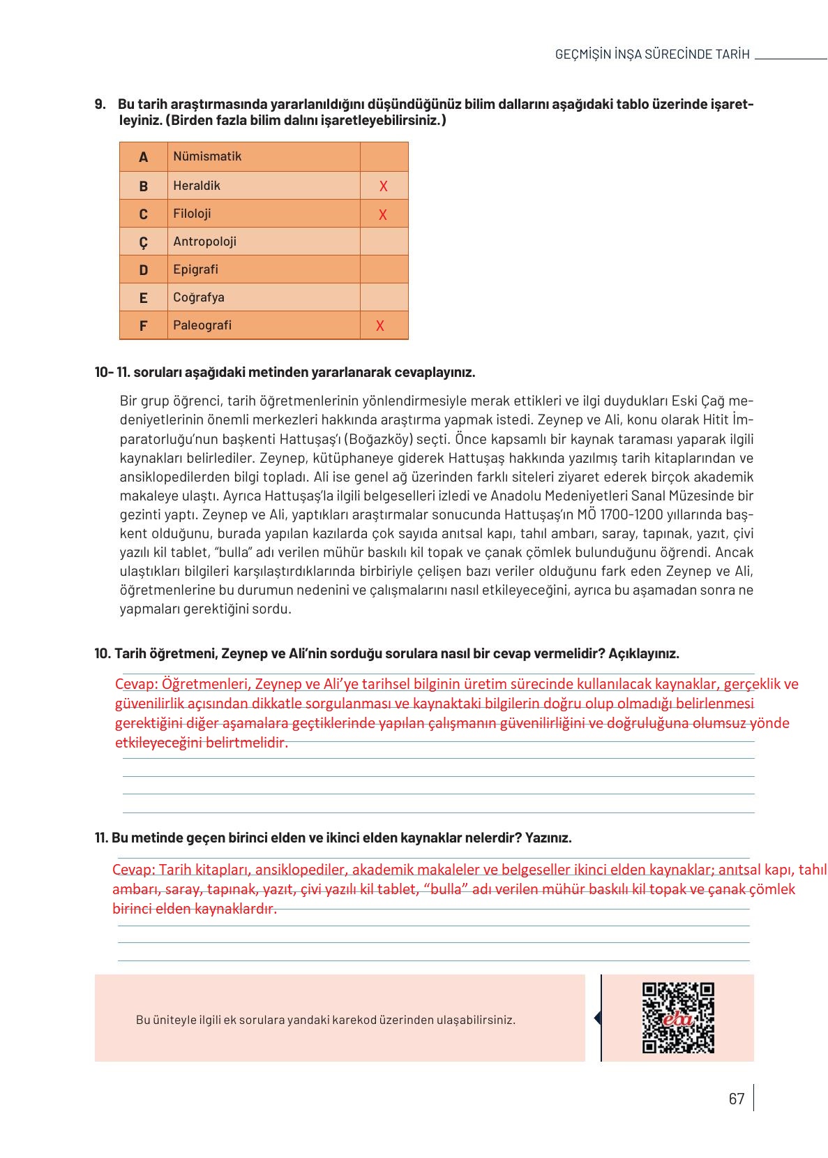 9. Sınıf Meb Yayınları Tarih Ders Kitabı Sayfa 67 Cevapları