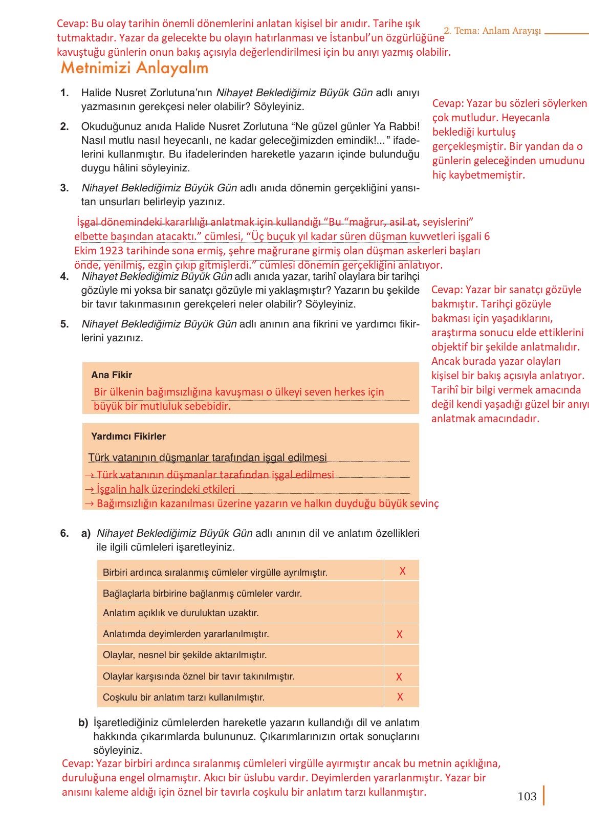 9. Sınıf Meb Yayınları Türk Dili Ve Edebiyatı Ders Kitabı Sayfa 103 Cevapları