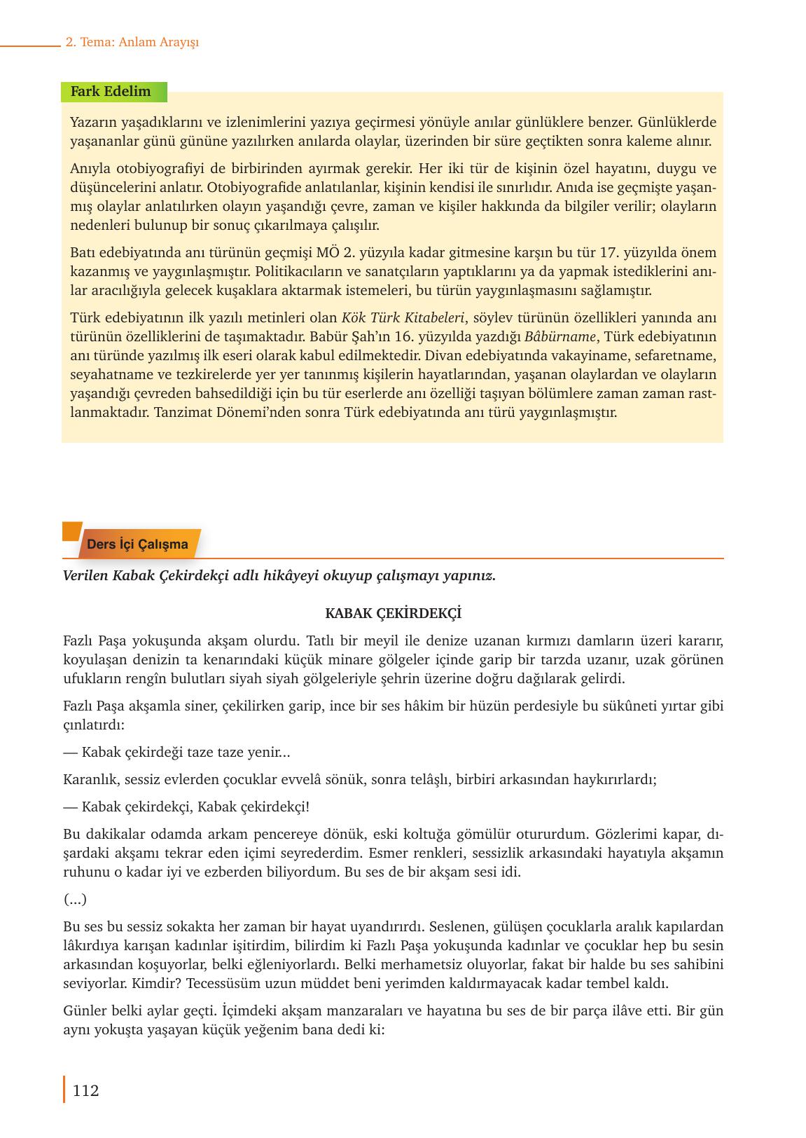 9. Sınıf Meb Yayınları Türk Dili Ve Edebiyatı Ders Kitabı Sayfa 112 Cevapları