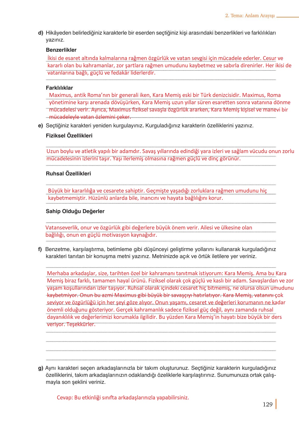 9. Sınıf Meb Yayınları Türk Dili Ve Edebiyatı Ders Kitabı Sayfa 129 Cevapları
