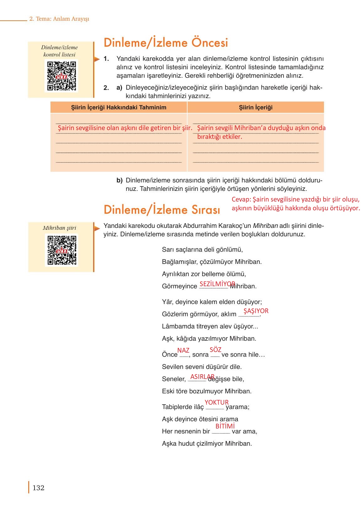 9. Sınıf Meb Yayınları Türk Dili Ve Edebiyatı Ders Kitabı Sayfa 132 Cevapları