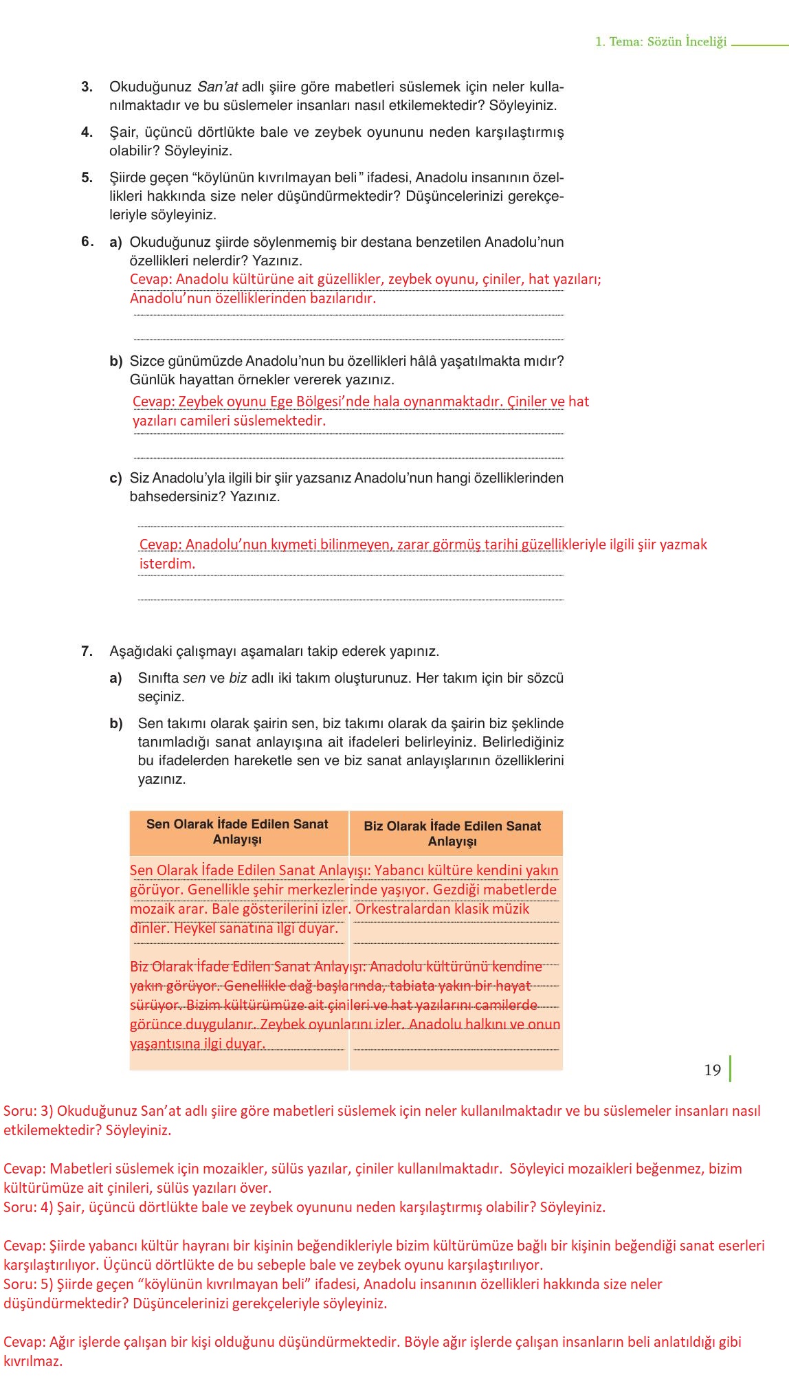 9. Sınıf Meb Yayınları Türk Dili Ve Edebiyatı Ders Kitabı Sayfa 19 Cevapları