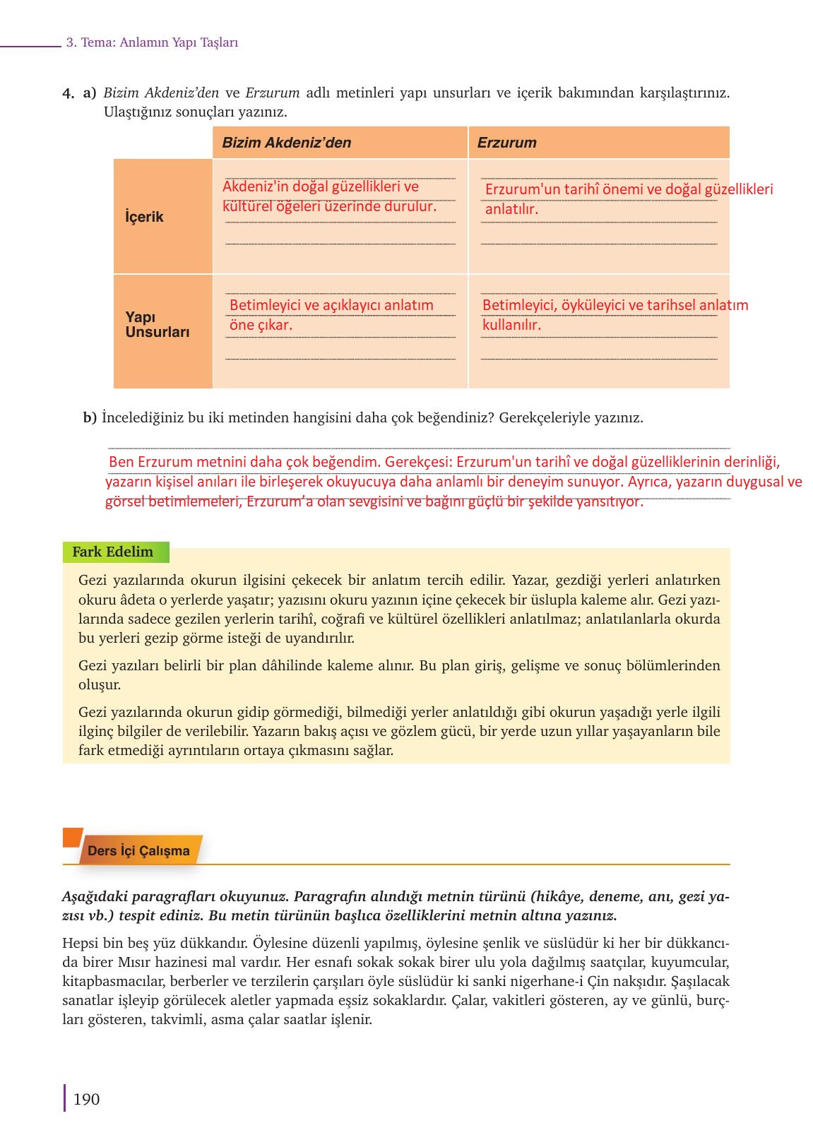 9. Sınıf Meb Yayınları Türk Dili Ve Edebiyatı Ders Kitabı Sayfa 190 Cevapları