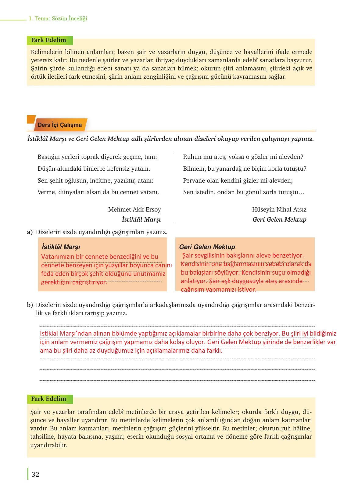 9. Sınıf Meb Yayınları Türk Dili Ve Edebiyatı Ders Kitabı Sayfa 32 Cevapları