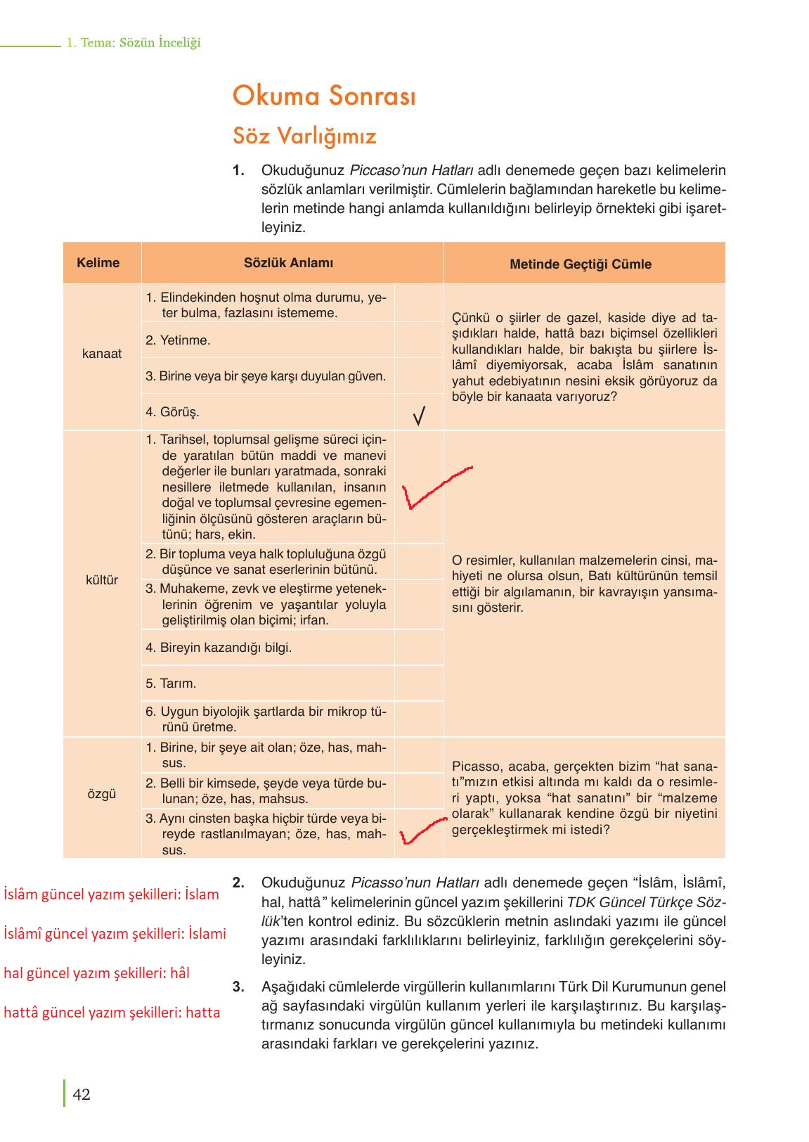 9. Sınıf Meb Yayınları Türk Dili Ve Edebiyatı Ders Kitabı Sayfa 42 Cevapları