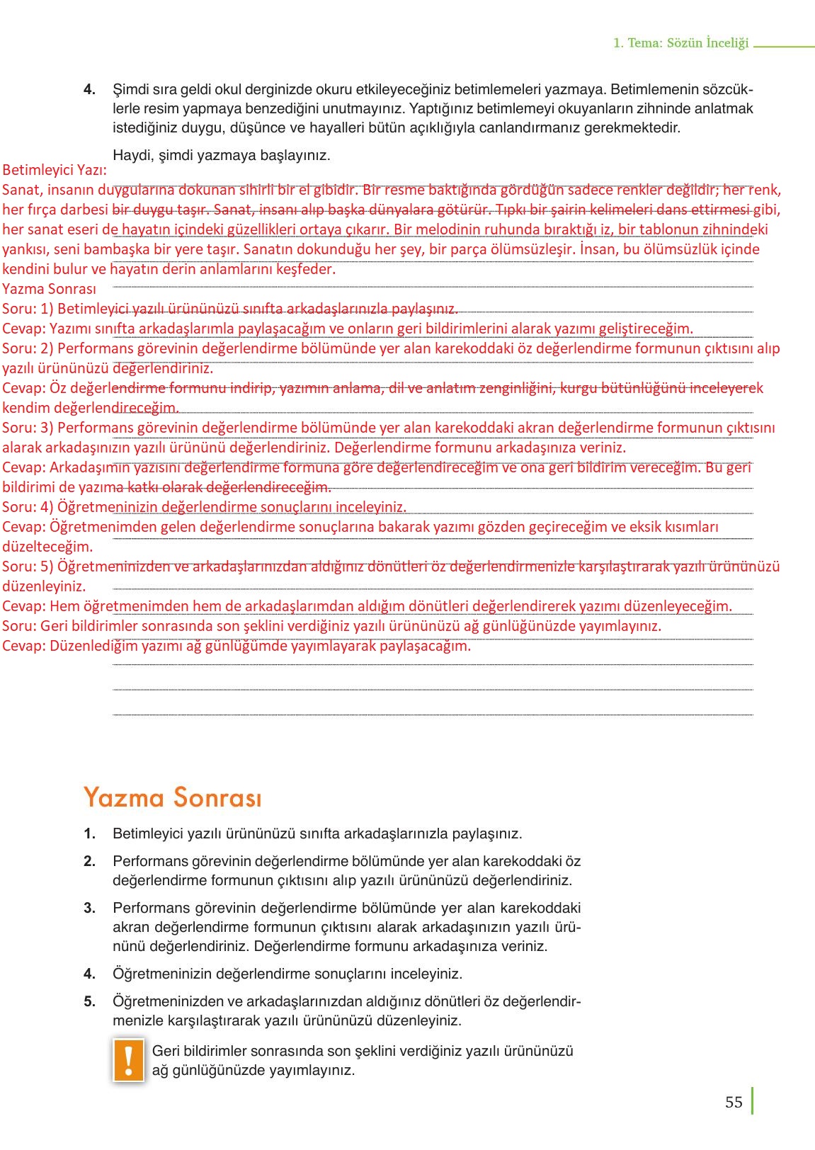 9. Sınıf Meb Yayınları Türk Dili Ve Edebiyatı Ders Kitabı Sayfa 55 Cevapları