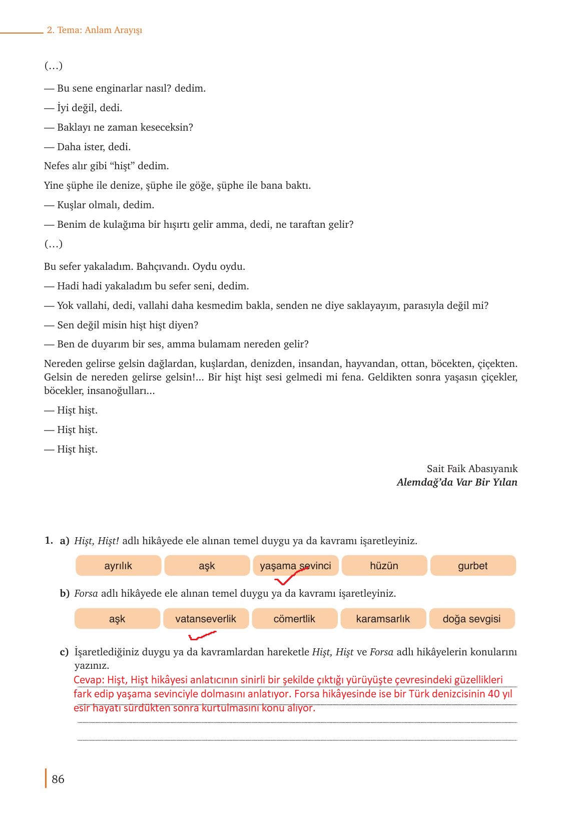 9. Sınıf Meb Yayınları Türk Dili Ve Edebiyatı Ders Kitabı Sayfa 86 Cevapları